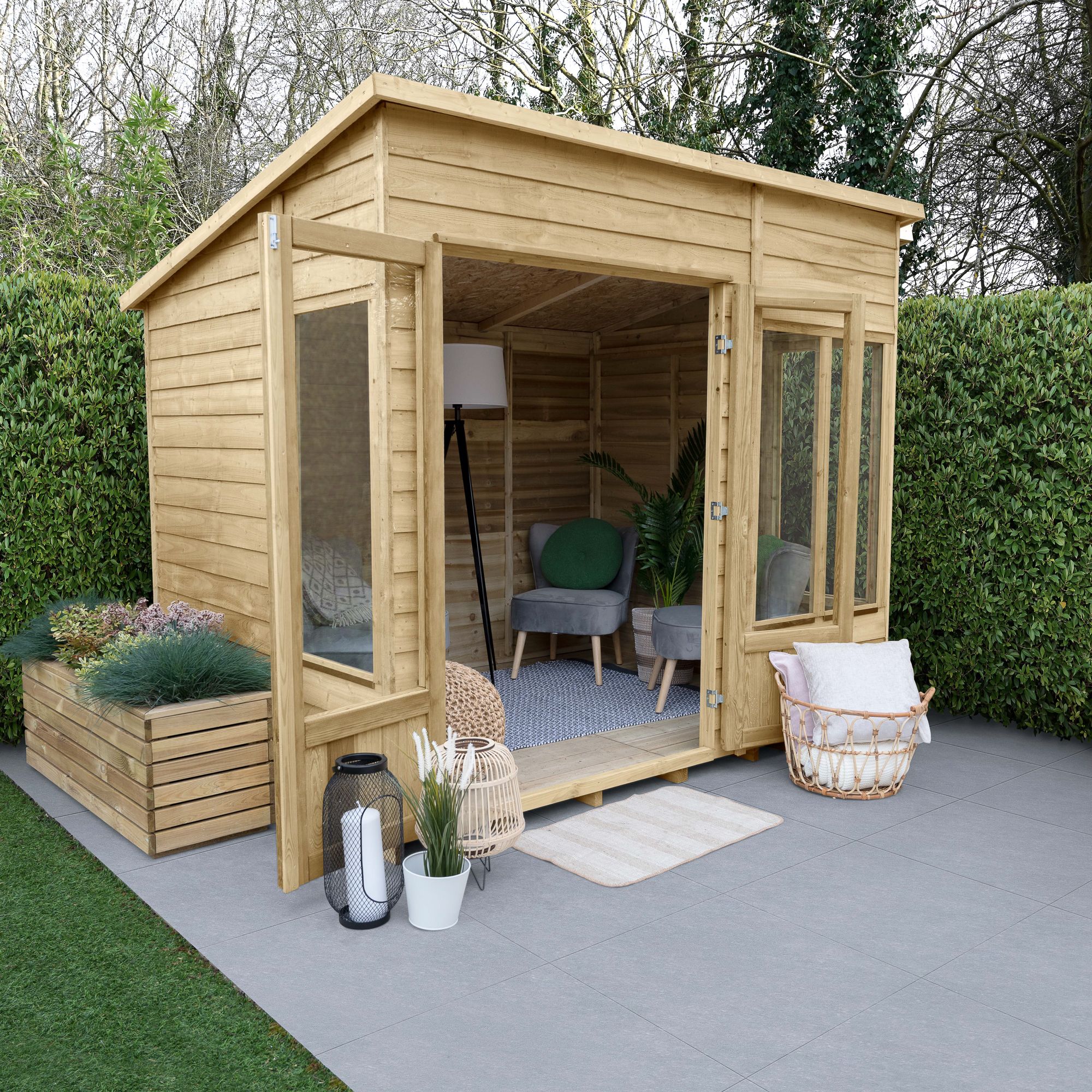 Forest Garden Oakley 8X6 Pent Overlap Solid Wood Summer House With Double Door (Base Included) - Assembly Service Included | Compare The Build