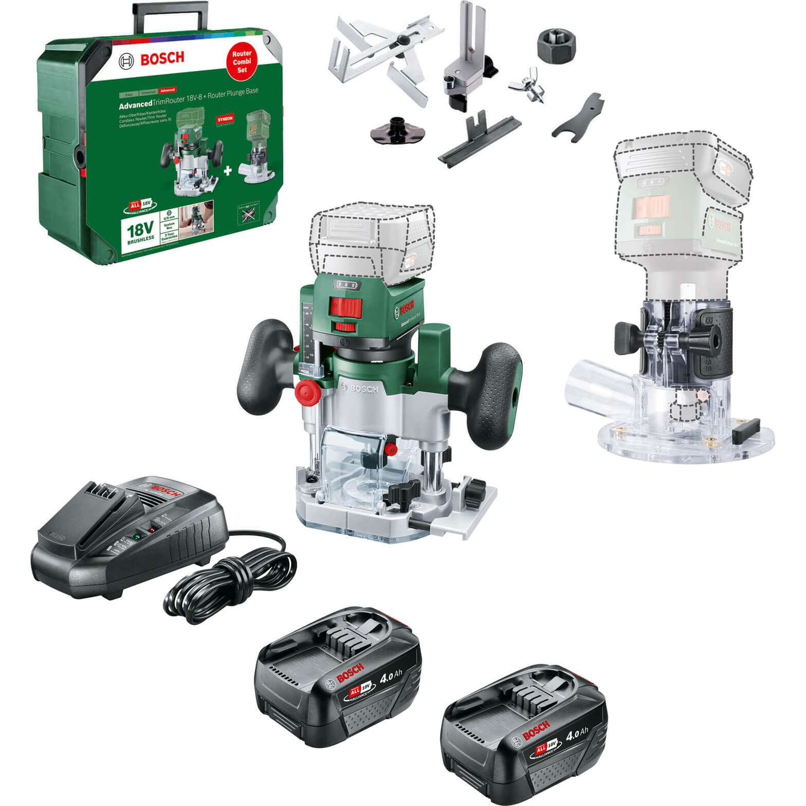 Bosch ADVANCEDTRIMROUTER 18V-8 P4A 18v Cordless Trim Router with Plunge Attachment 2 x 4ah Li-ion Charger Case FREE UK 1/4" Collet Worth £11.95 Extra ! Price Comparisons | Compare The Build