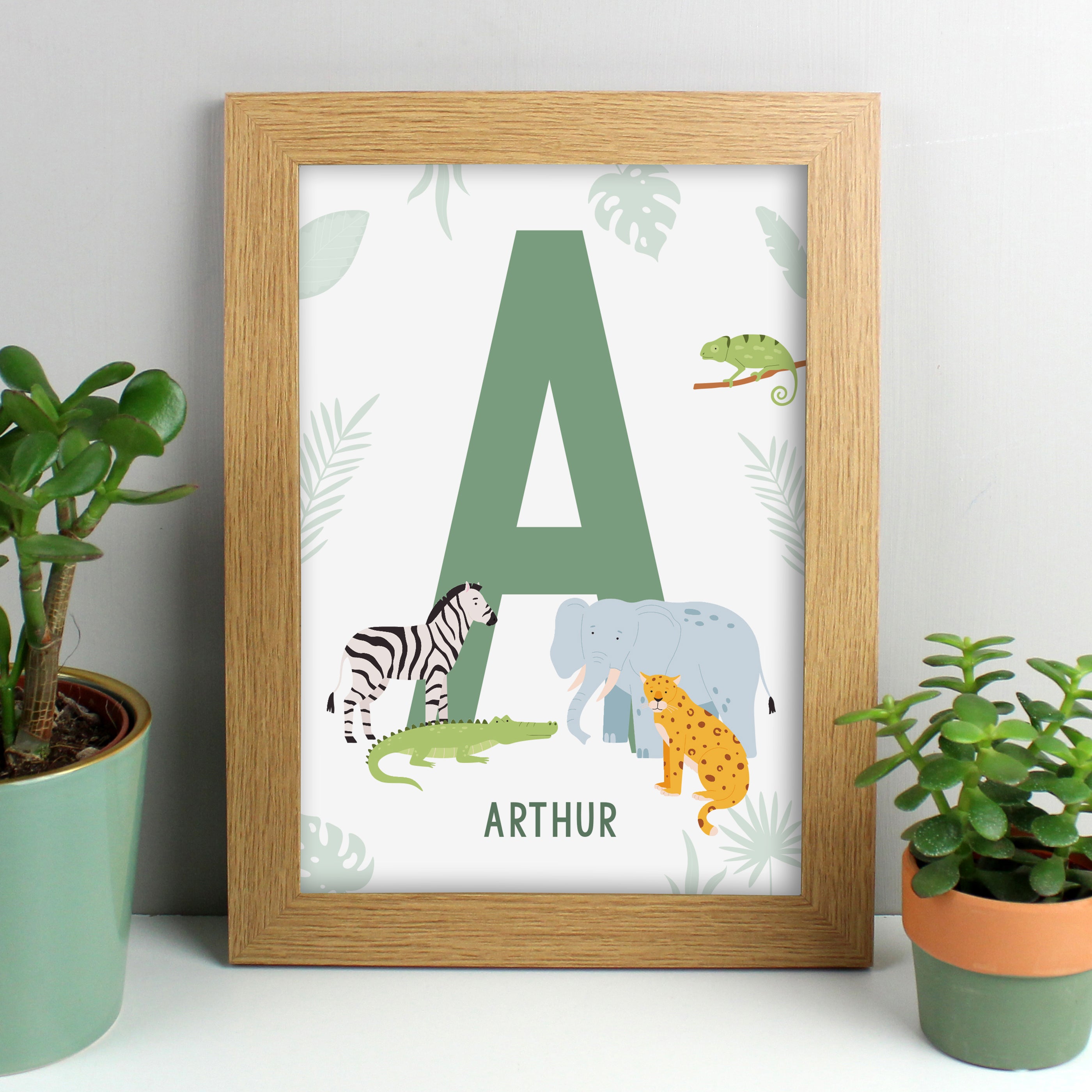 Personalised Safari Animals Initial A4 Oak Framed Print White Price Comparisons | Compare The Build