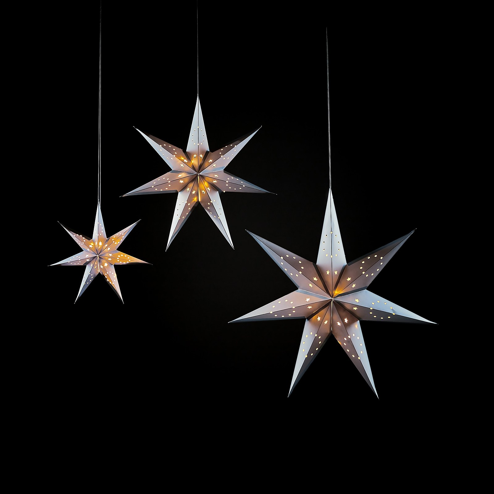 Decorative Silver Light Up Hanging Stars - Set of 3 (Battery Operated) | Compare The Build