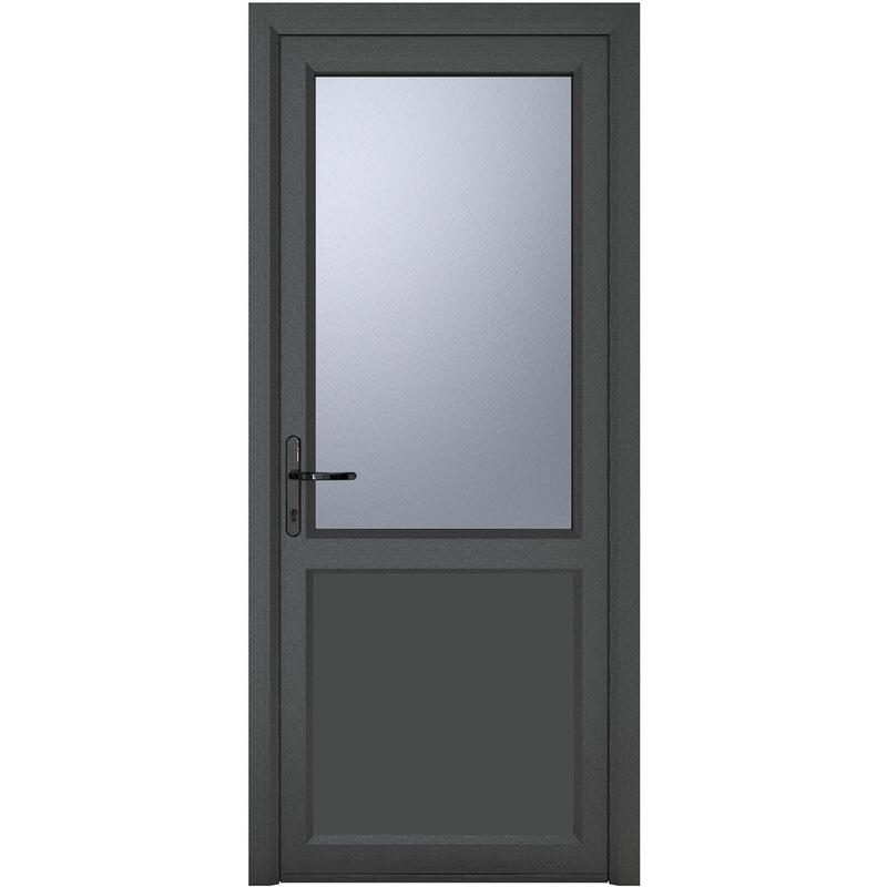 Crystal uPVC Single Door Half Glass Half Panel Right Hand Open In 920mm x 2090mm Obscure Double Glazed Grey/White (each) Price Comparisons | Compare The Build