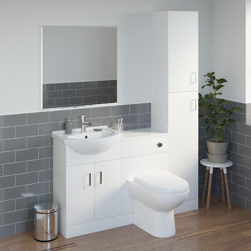 Essence Toilet & Basin Vanity Unit Combination with Tall Unit - White Gloss 1365mm | Compare The Build