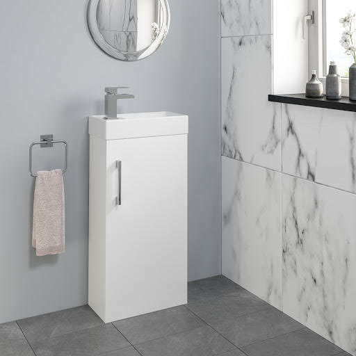 Aurora White Gloss Cloakroom Vanity Unit & Basin - 400mm Width | Compare The Build