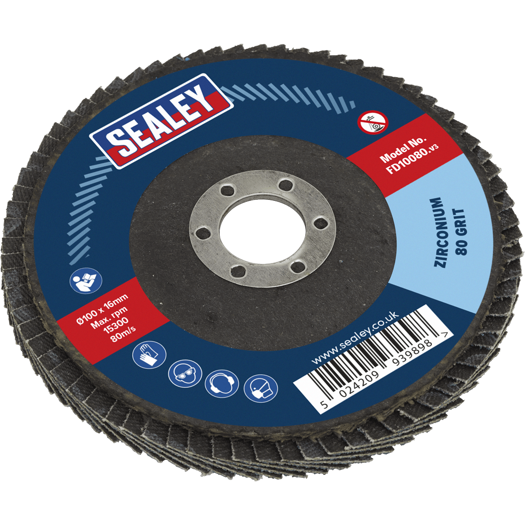 Sealey Zirconium Abrasive Flap Disc 100mm 80g Pack of 1 | Compare The Build