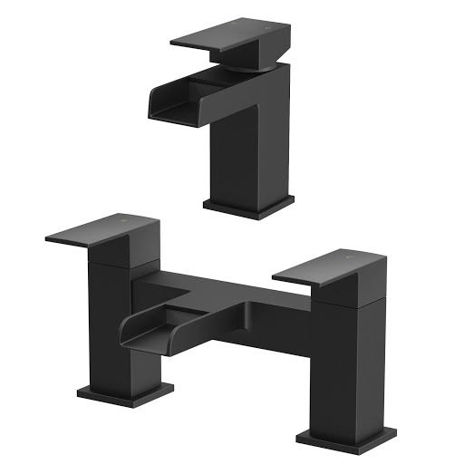 Architeckt Dakota Basin Mixer Waterfall Tap and Bath Mixer Waterfall Tap Set - Black Finish Price Comparisons | Compare The Build