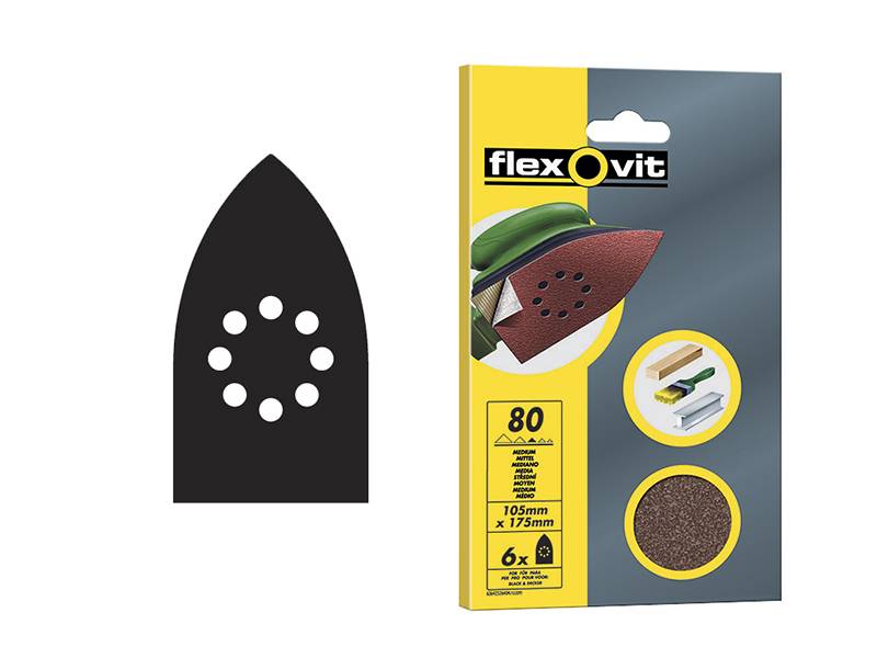 Flexovit FLV26404 Detail Hook & Loop Sanding Sheets 105x175mm Medium 80G (Pack 6) Price Comparisons | Compare The Build