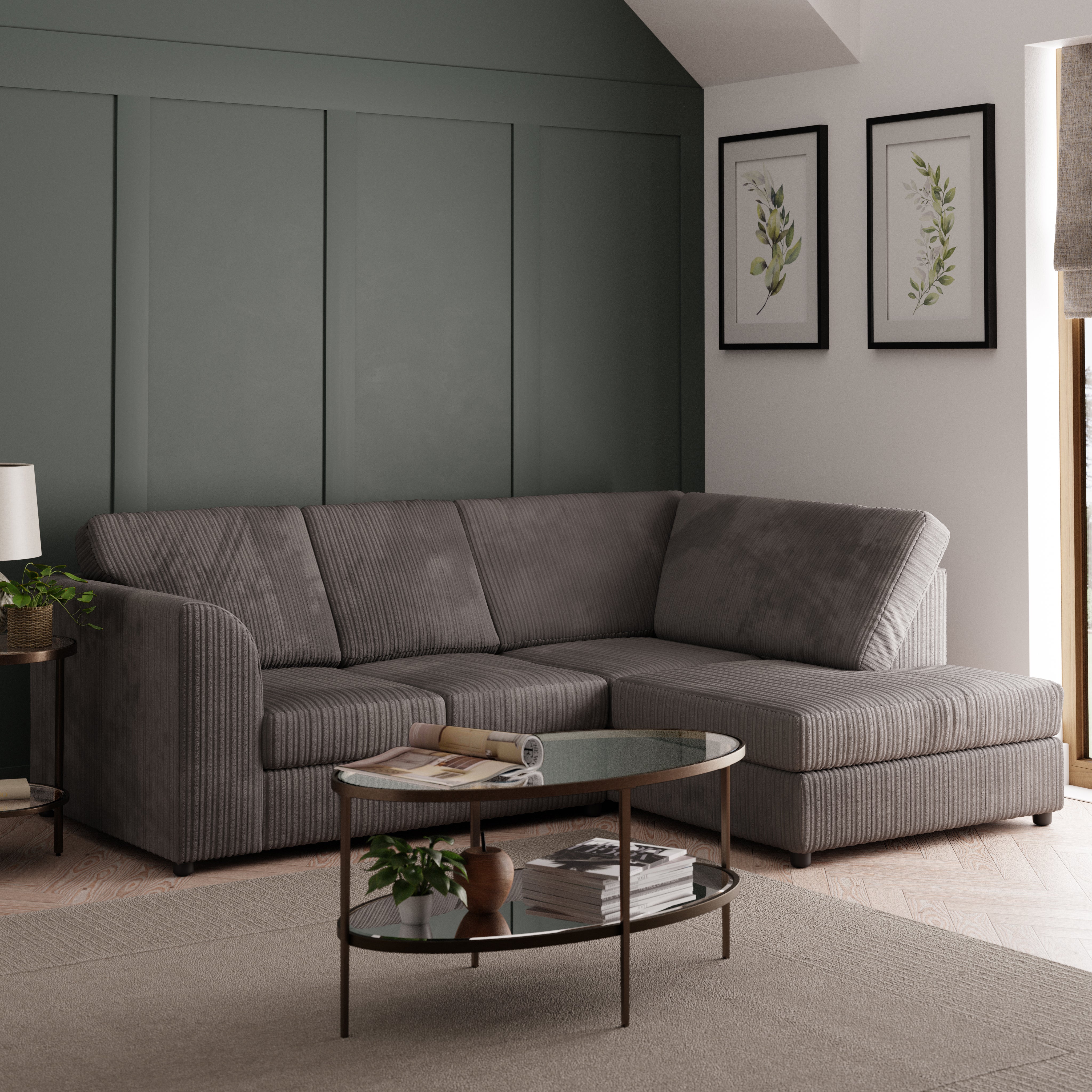 Blake Jumbo Cord Standard Back Corner Sofa Grey Price Comparisons | Compare The Build