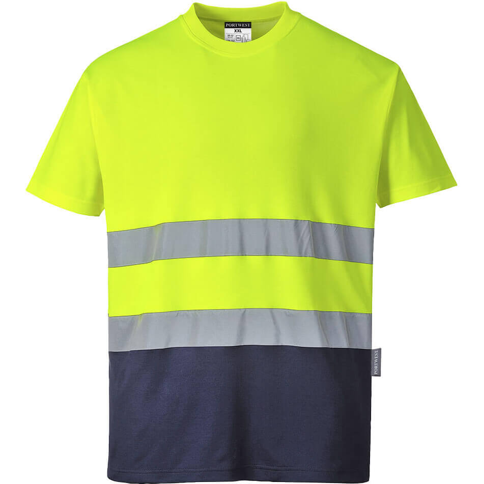 Portwest Two Tone Cotton Comfort Hi Vis T Shirt Yellow / Navy XS Price Comparisons | Compare The Build