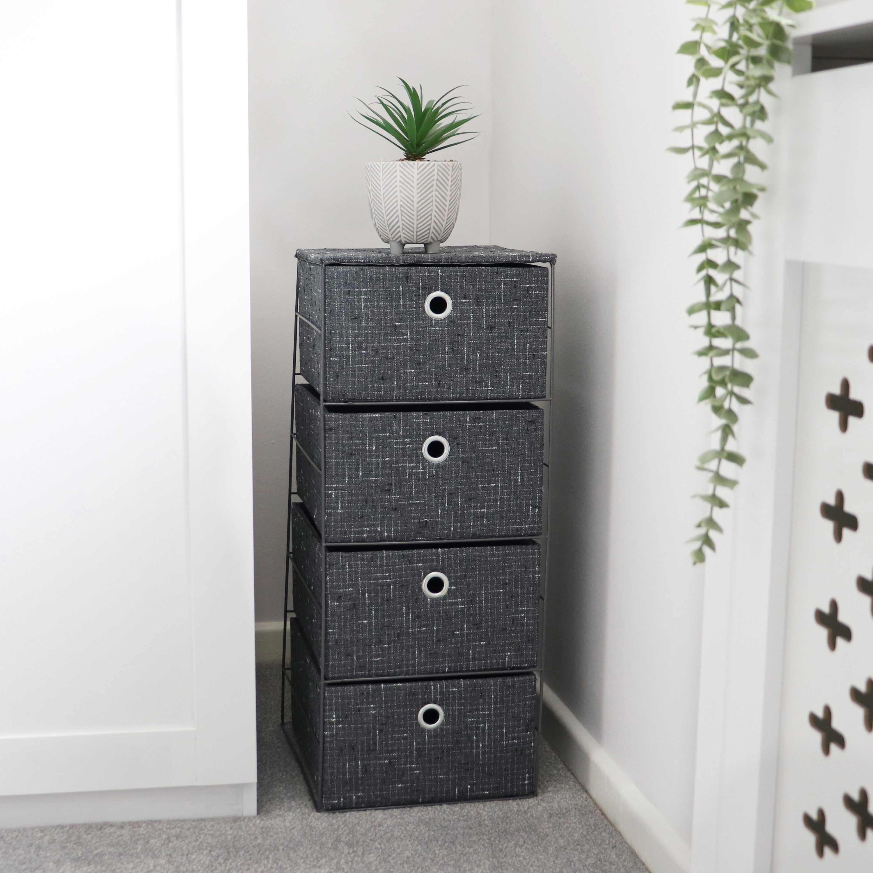 JVL Shadow 4 Drawer Wide Storage Tower Grey | Compare The Build