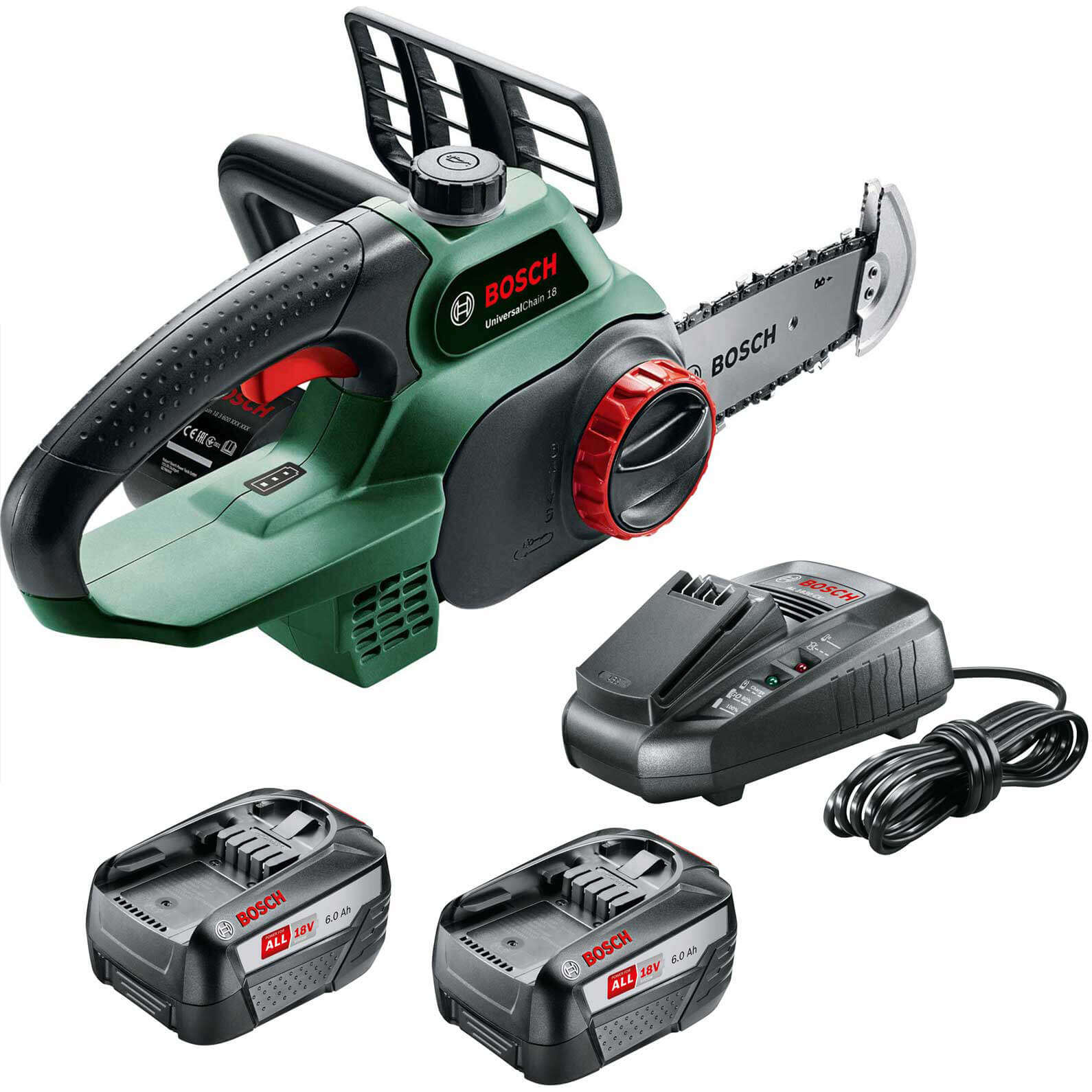 Bosch UNIVERSALCHAIN 18v Cordless Chainsaw 200mm 2 x 6ah Li-ion Charger | Compare The Build