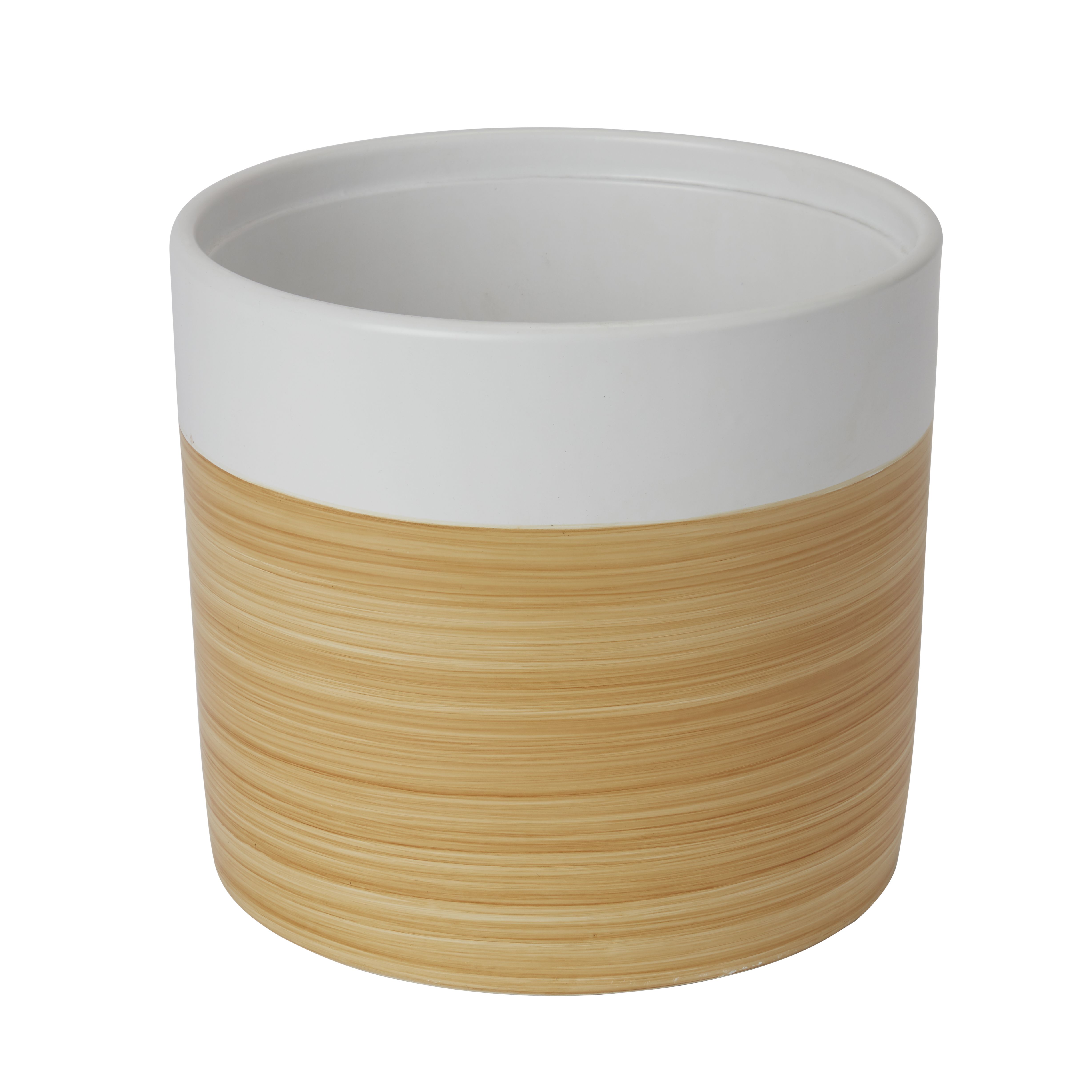 GoodHome White Clay Wood Effect Round Plant Pot (Dia)22.5Cm Price Comparisons | Compare The Build