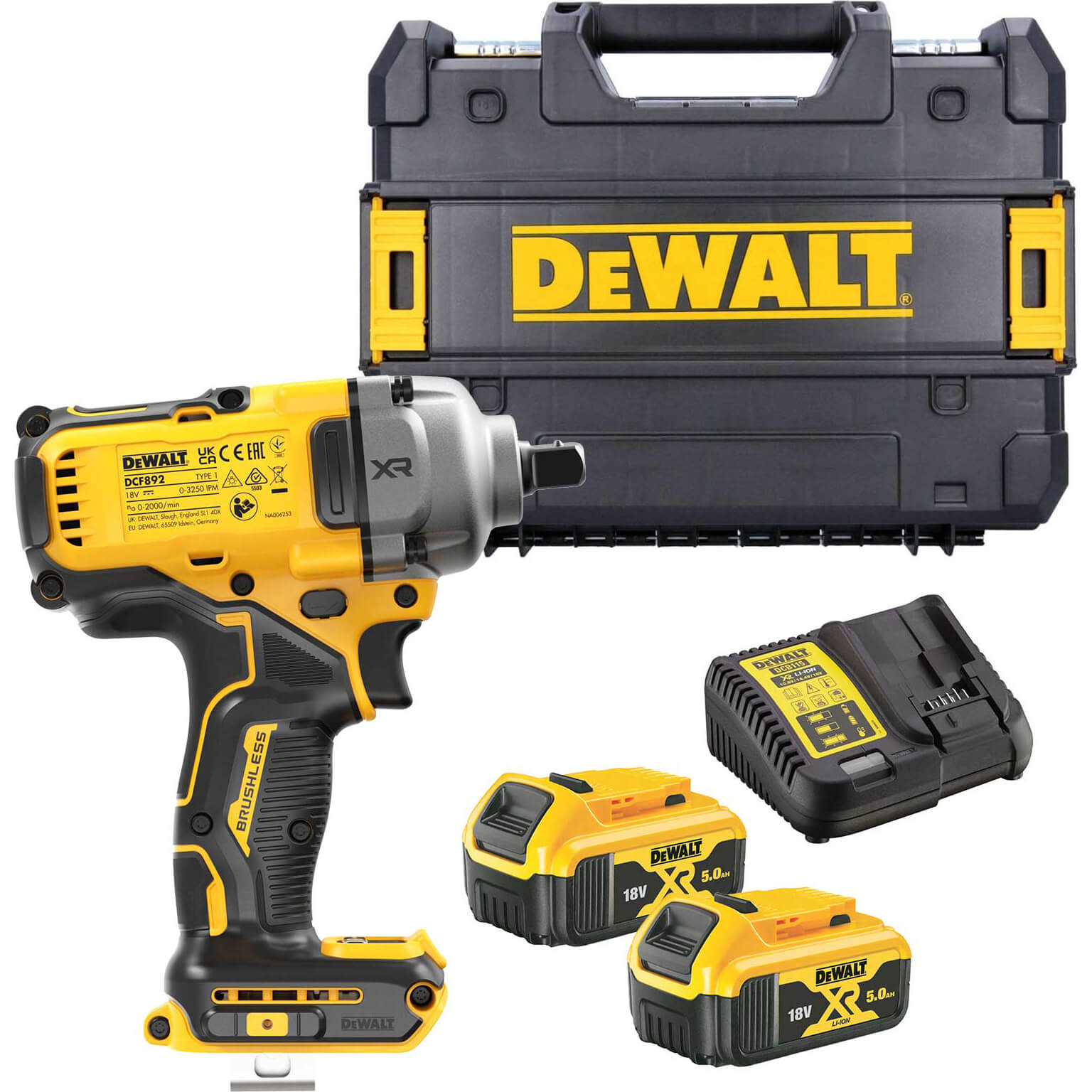 DeWalt DCF892 18v XR Cordless Brushless 1/2" Compact High Torque Wrench 2 x 5ah Li-ion Charger Case Price Comparisons | Compare The Build