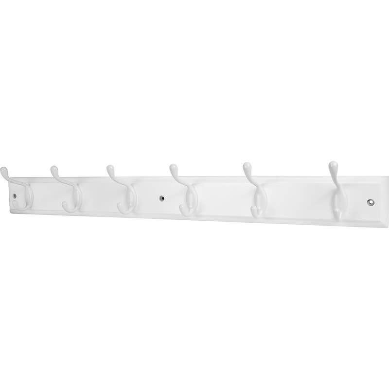 6 White Hat &amp; Coat Hooks on Ridged White Wooden Board - Wall/Door Mountable - Decorails Price Comparisons | Compare The Build