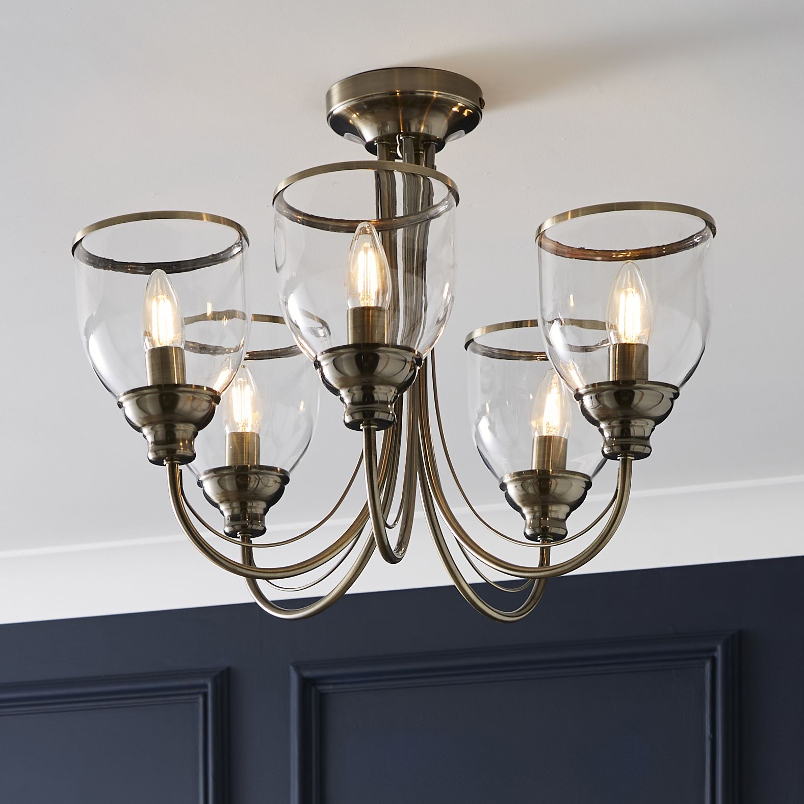Inlight Catio Brushed Satin Glass & Metal Antique Brass Effect 5 Lamp Ceiling Light Price Comparisons | Compare The Build