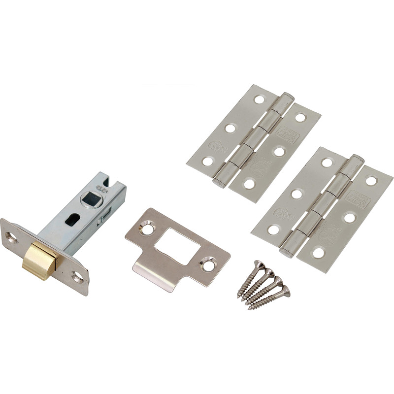 Perry Fire Door Grade 7 Hinge & Latch Pack Satin in Chrome Steel Price Comparisons | Compare The Build