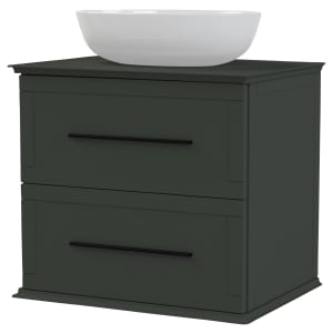 Duarti by Calypso Kentchurch Juniper Green Wall Hung Vanity with Bredon Countertop Basin, Worktop & Black Handles - 600mm Price Comparisons | Compare The Build