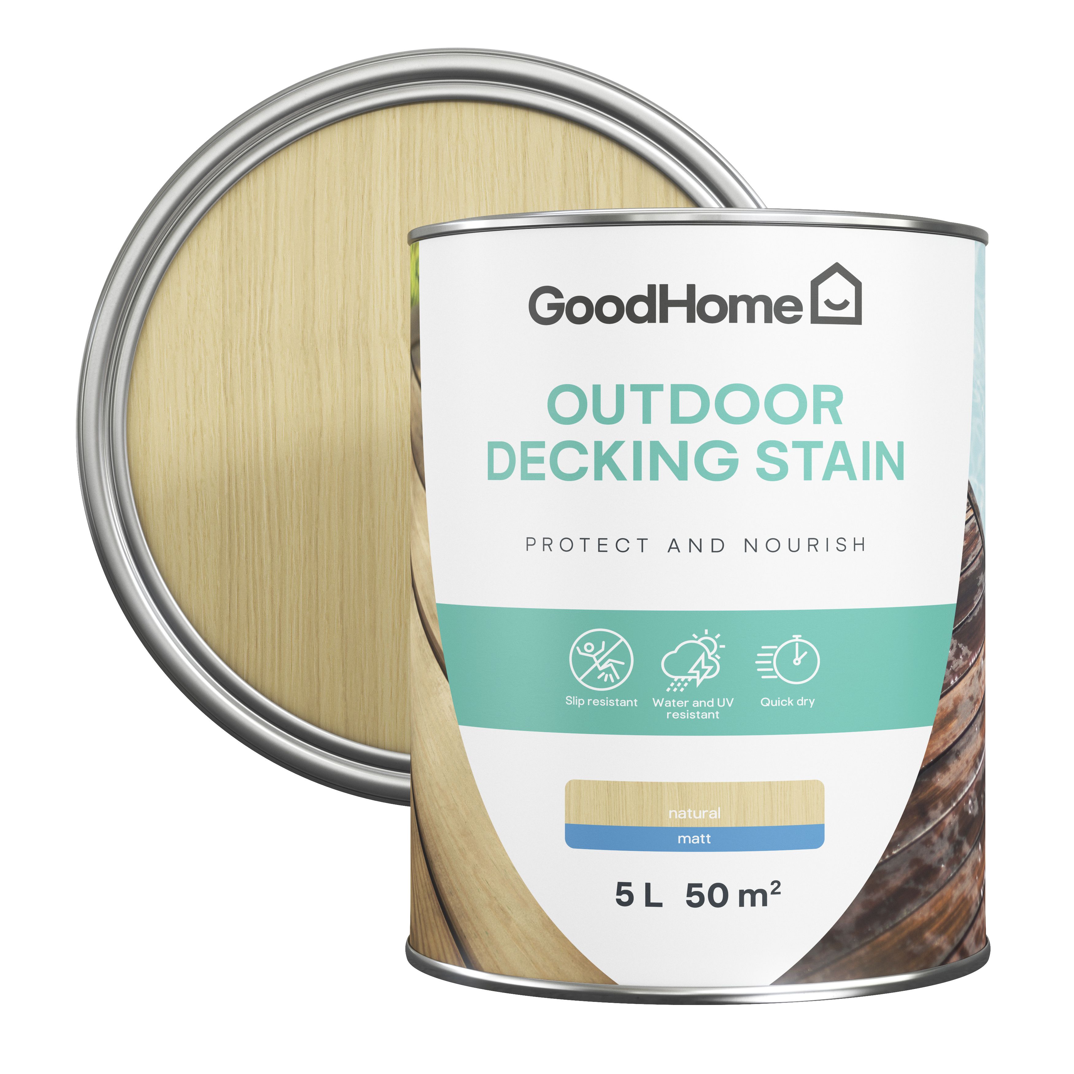 GoodHome Natural Matt Quick Dry Decking Wood Stain, 5L | Compare The Build