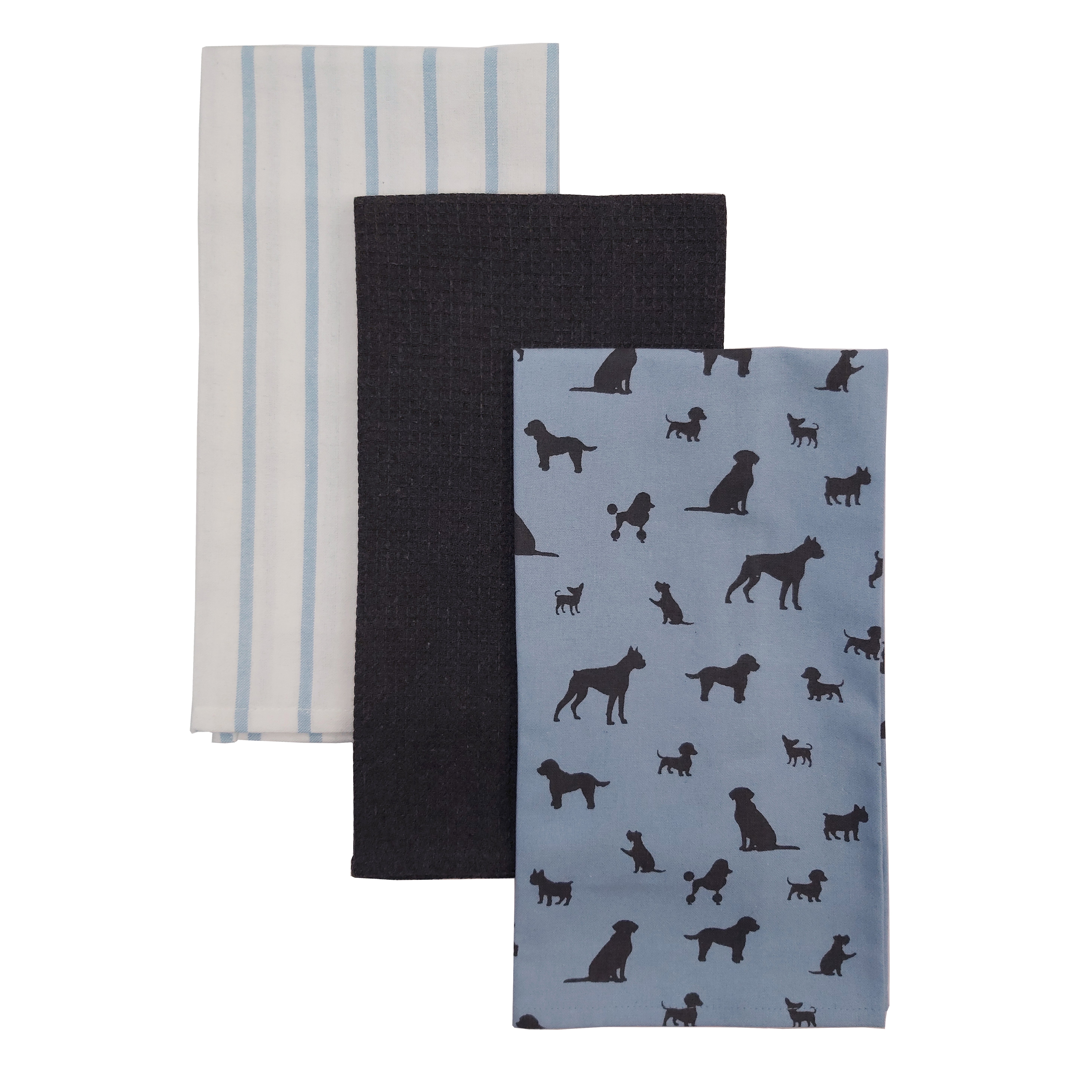 Set of 3 Dogs Tea Towels Blue/Beige/Black Price Comparisons | Compare The Build