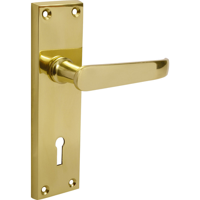 Unbranded Victorian Straight Door Handles Lock Brass (Pair) in Gold | Compare The Build