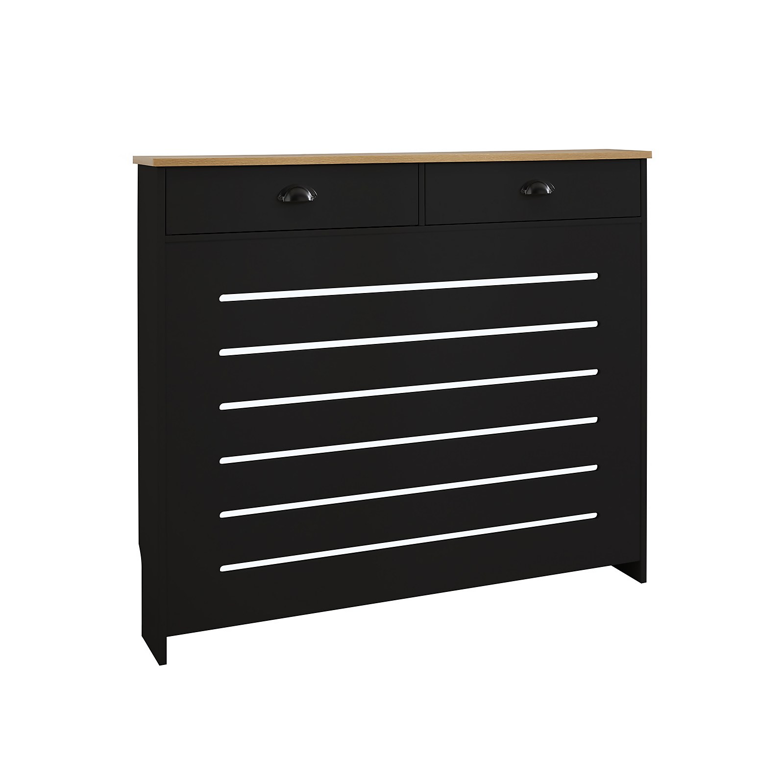 Barnford Medium Radiator Cover with Drawers in Black & Oak Effect | Compare The Build