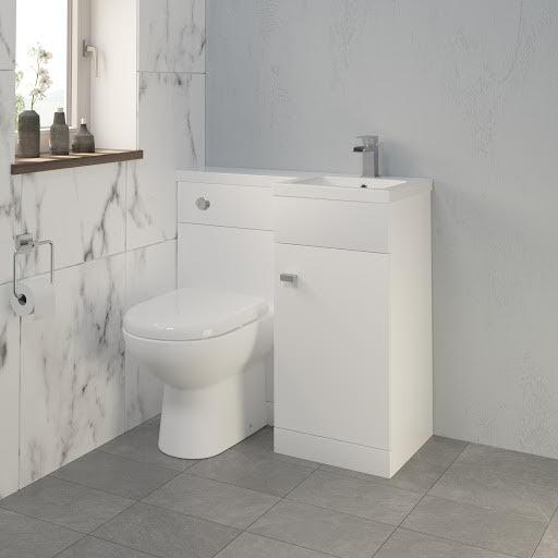 Aurora Toilet & Basin Vanity Unit Combination with Doors - 900mm White Gloss Right Hand Price Comparisons | Compare The Build