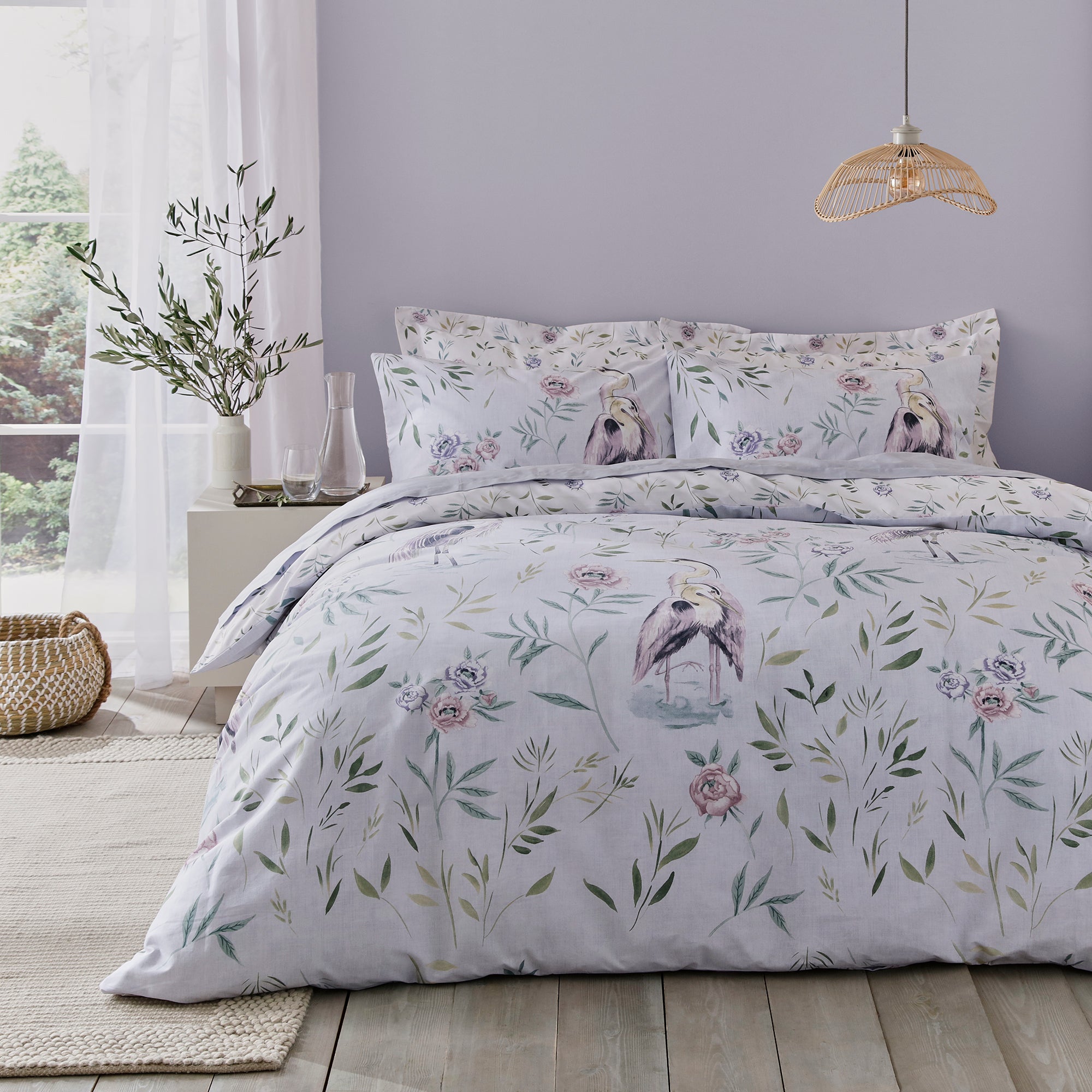 Garden Heron Duvet Cover & Pillowcase Set Purple Price Comparisons | Compare The Build