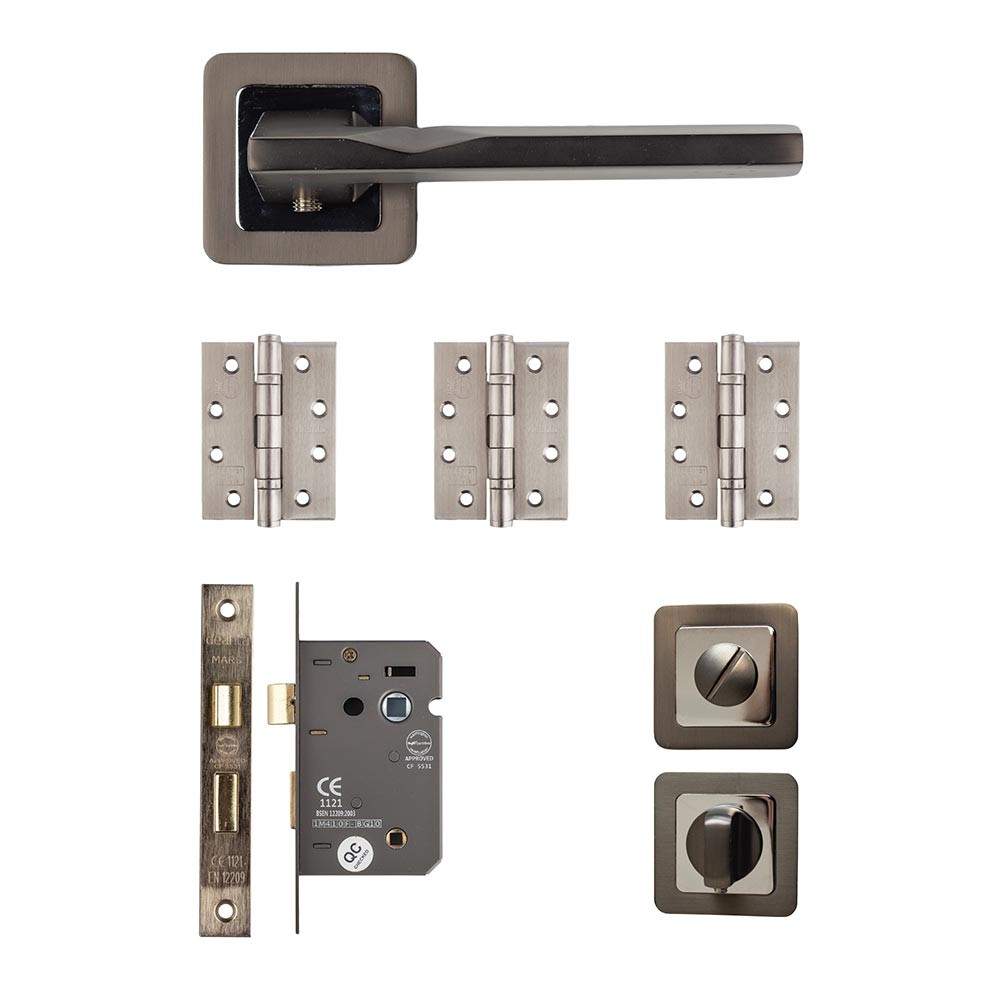 Deanta Hadrian Matt Satin Black Bathroom Door Handle Kit - 102mm x 76mm x 3mm Hinges HADBAK102 Price Comparisons | Compare The Build