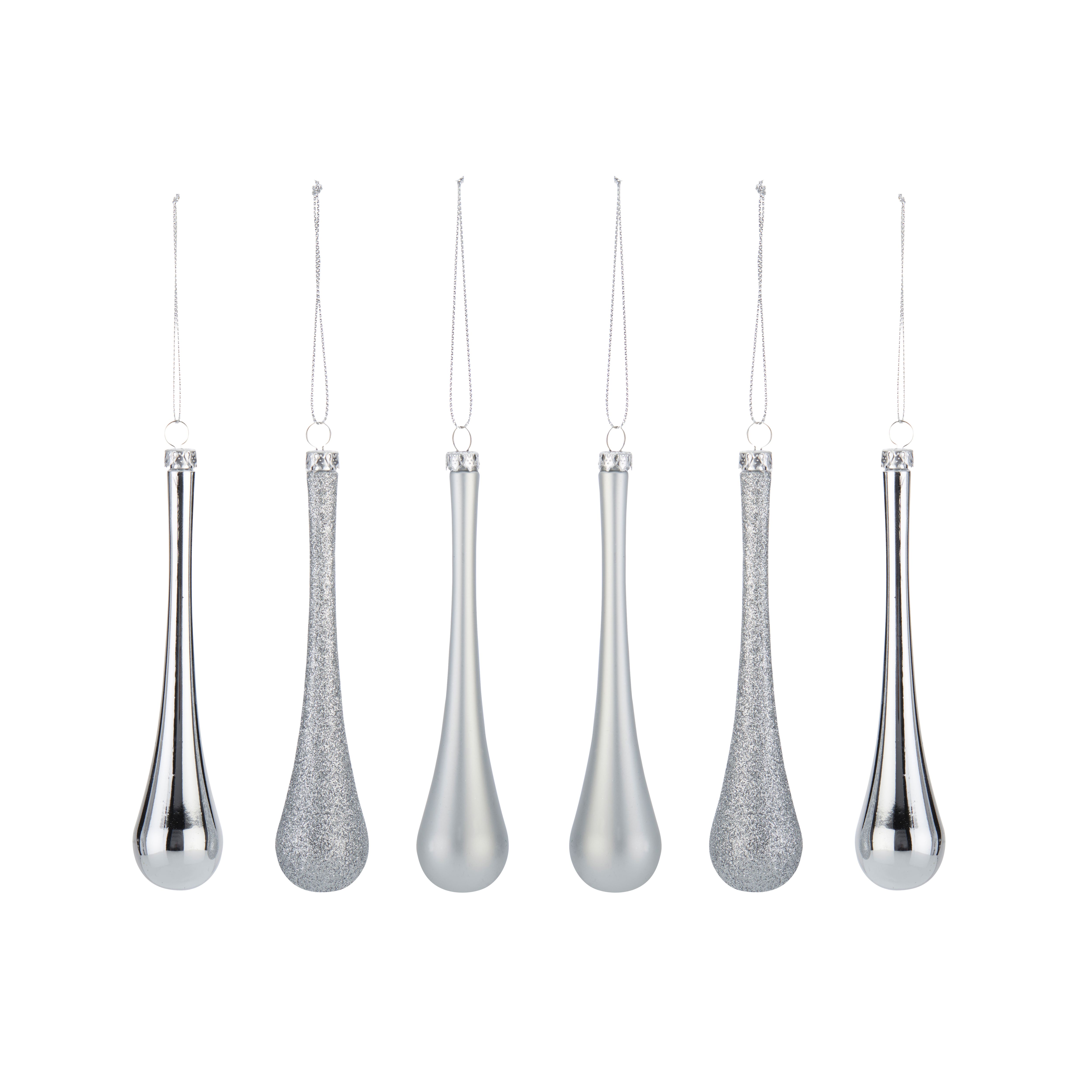 Assorted Silver Effect Teardrop Decorations, Pack Of 6 Price Comparisons | Compare The Build