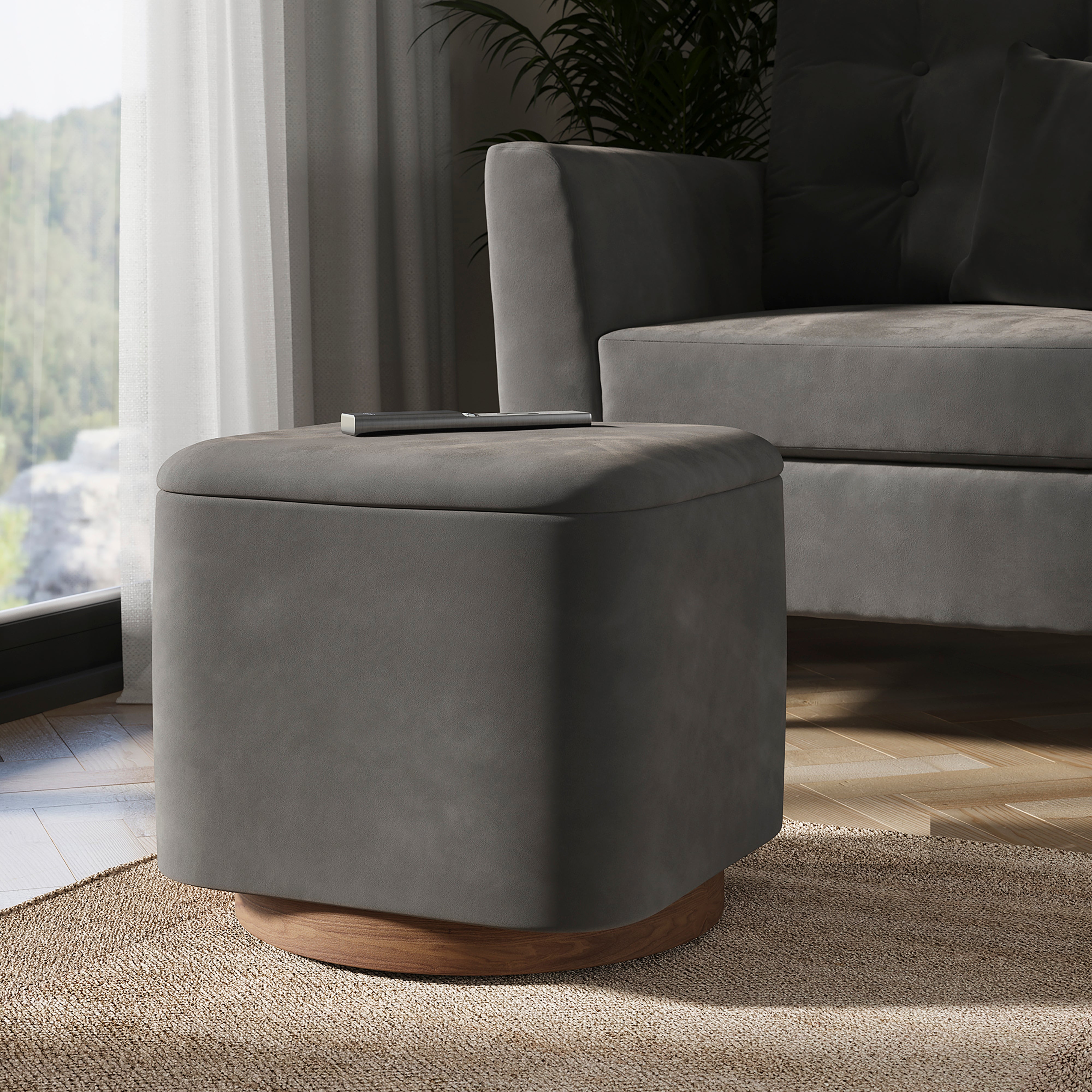 Nia Square Velvet Footstool, Charcoal Charcoal Price Comparisons | Compare The Build