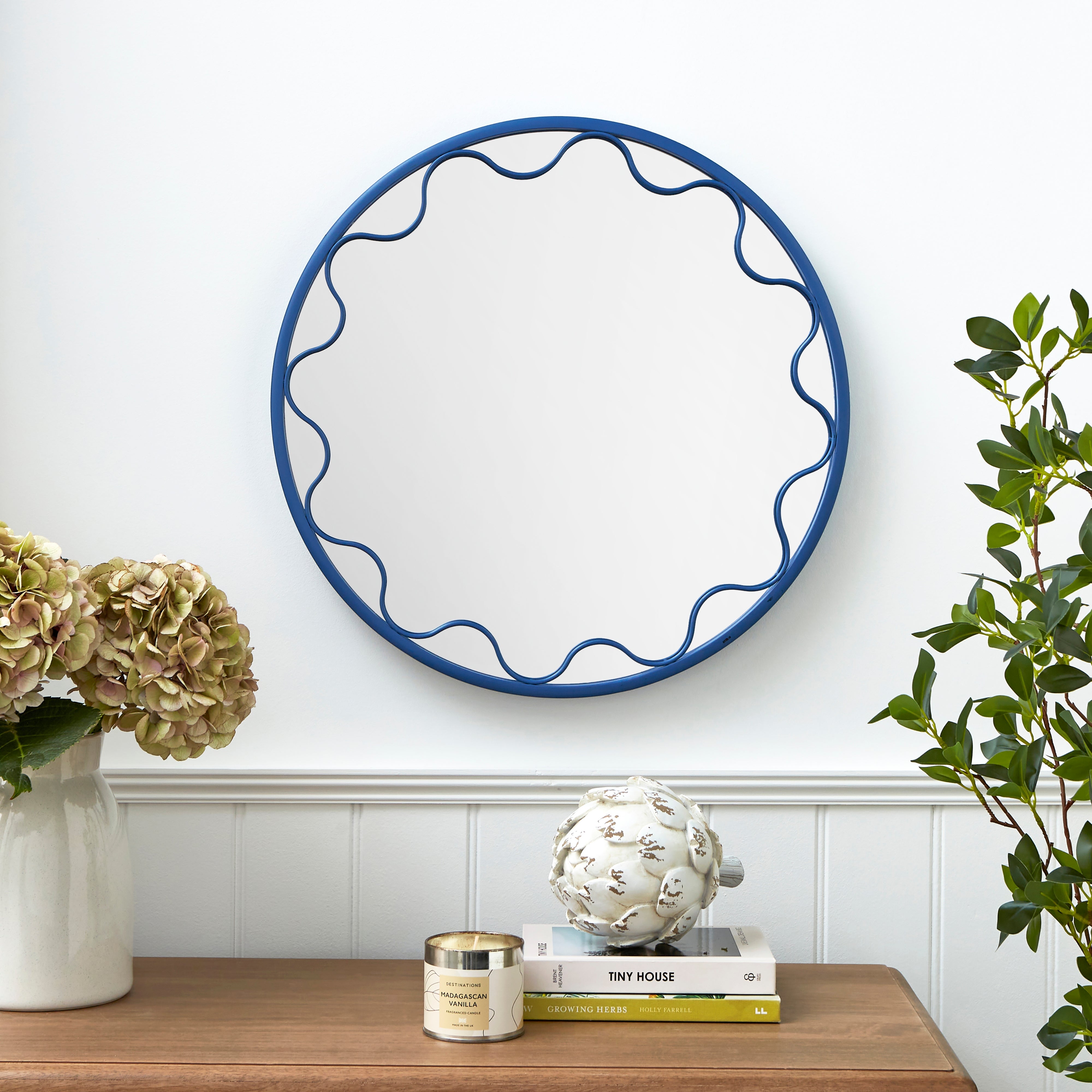 Riviera Wavy Round Indoor and Outdoor Mirror Blue Price Comparisons | Compare The Build