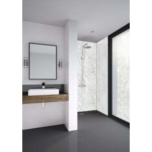 Mermaid  Laminate White Marble Square Single Shower Panel - 2420 x 900mm Price Comparisons | Compare The Build