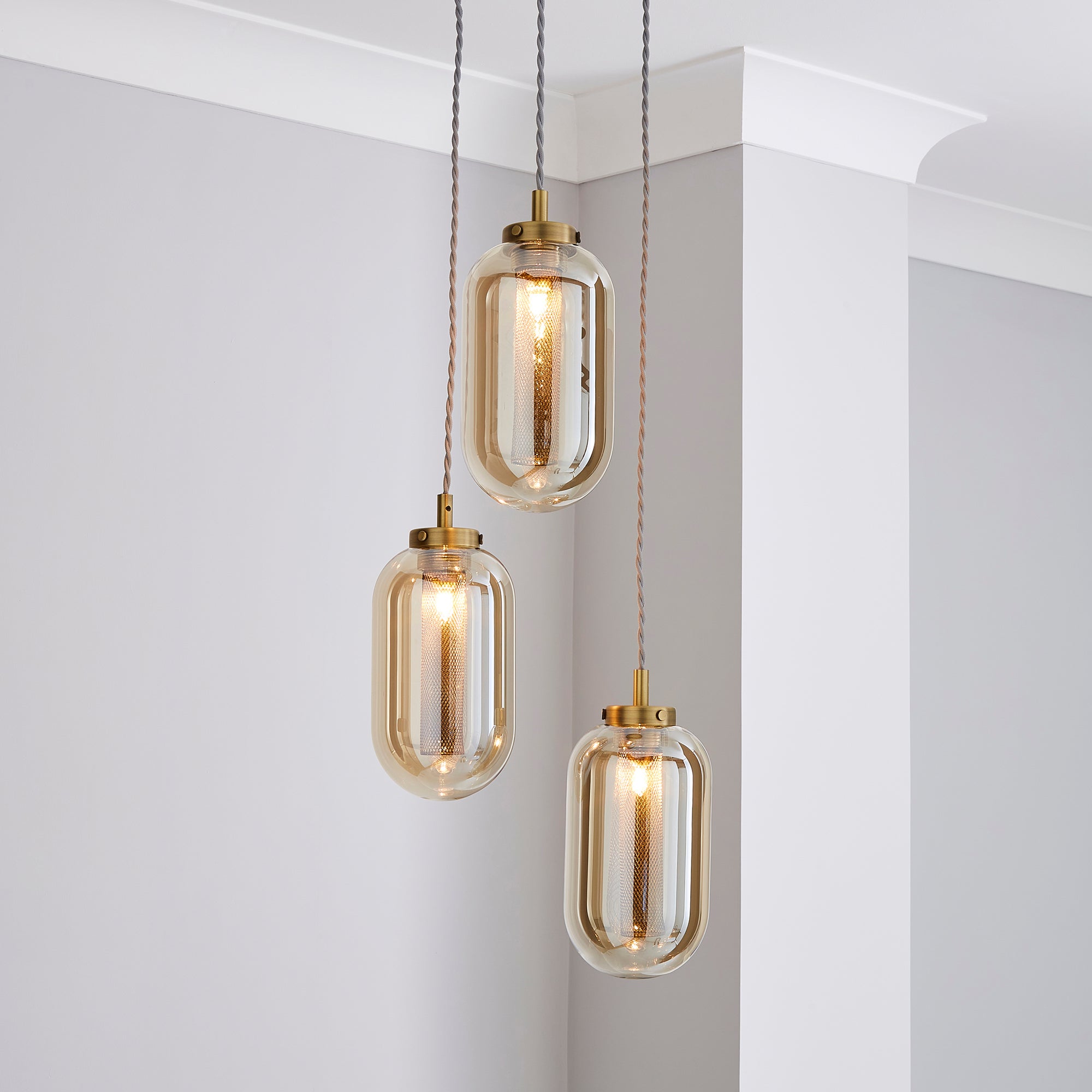 Safi Mesh Detail 3 Cluster Ceiling Fitting Antique Brass Gold Price Comparisons | Compare The Build