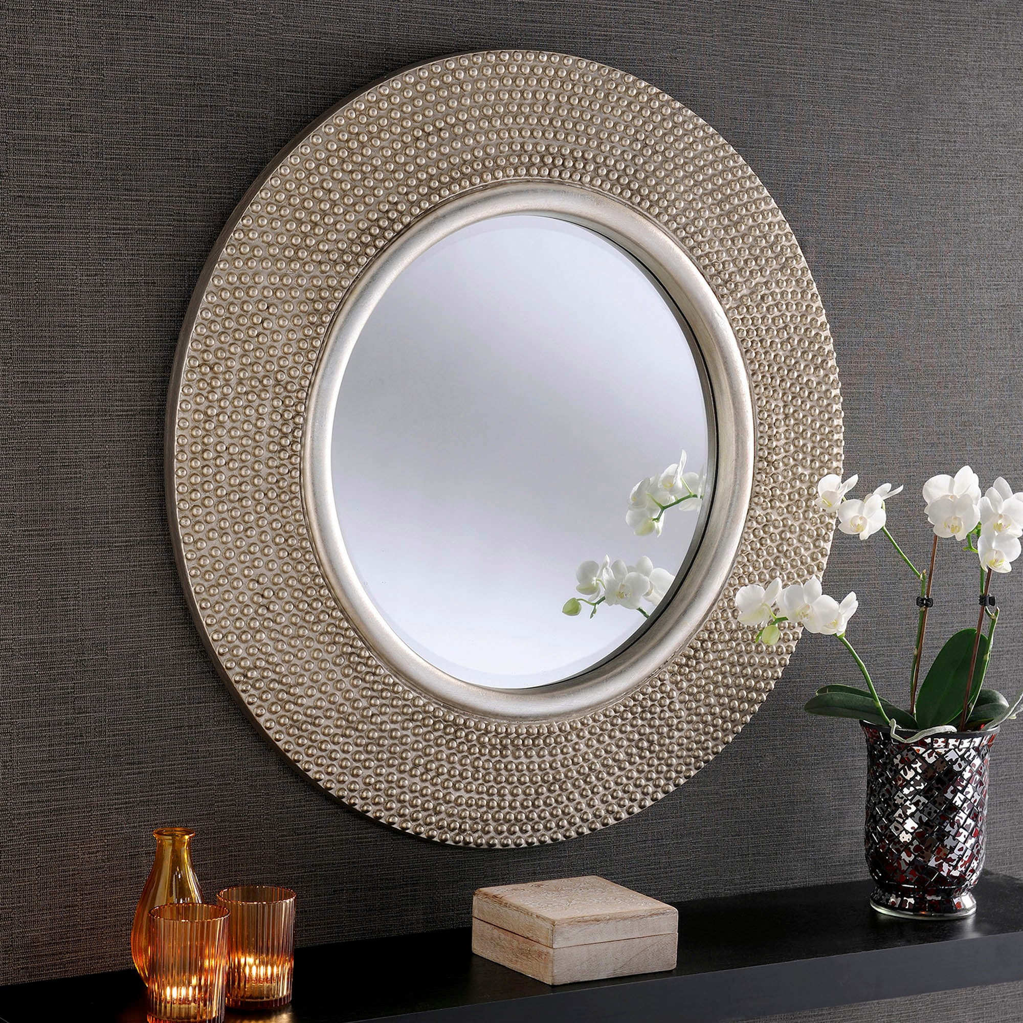 Yearn Round Beaded Mirror 79x79cm Silver Silver Price Comparisons | Compare The Build