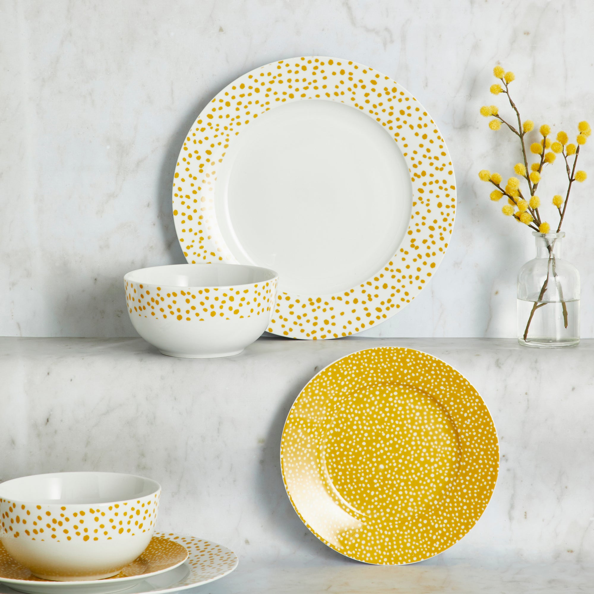 Dotty Ochre 12 Piece Dinner Set Yellow and White Price Comparisons | Compare The Build