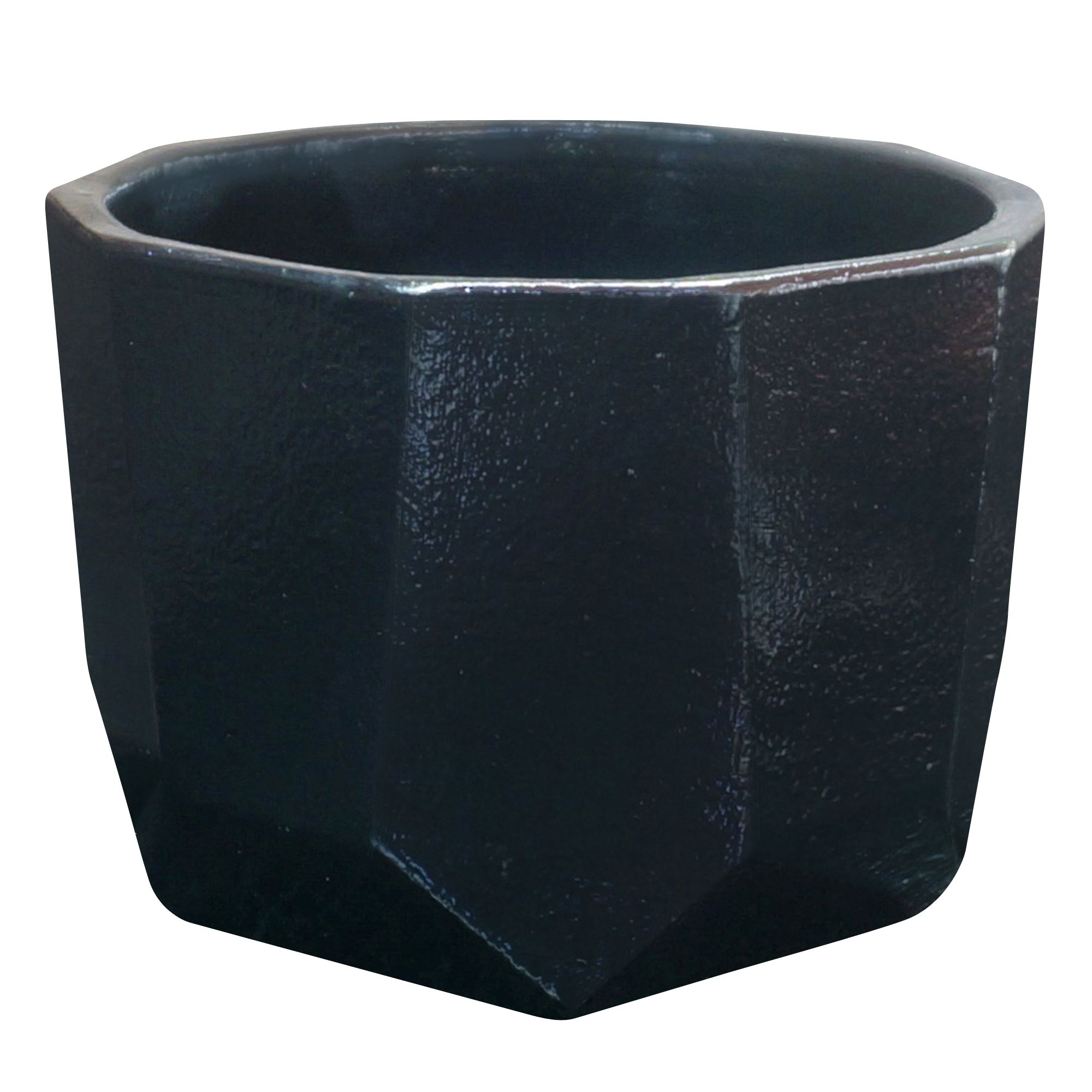 GoodHome Cahto Black Ceramic Hexagonal Plant Pot (Dia)13Cm | Compare The Build