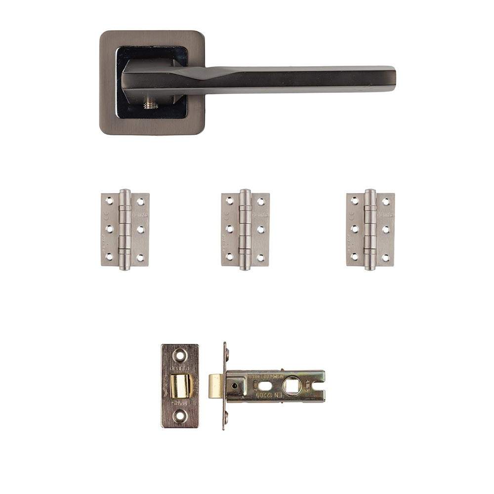 Deanta Hadrian Matt Satin Black Latch Door Handle Kit - 76mm x 50mm x 2mm Hinges HADLAK76 | Compare The Build