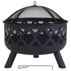 Charles Bentley Large Round Metal Outdoor Fire Pit with Mesh Cover - Black Price Comparisons | Compare The Build