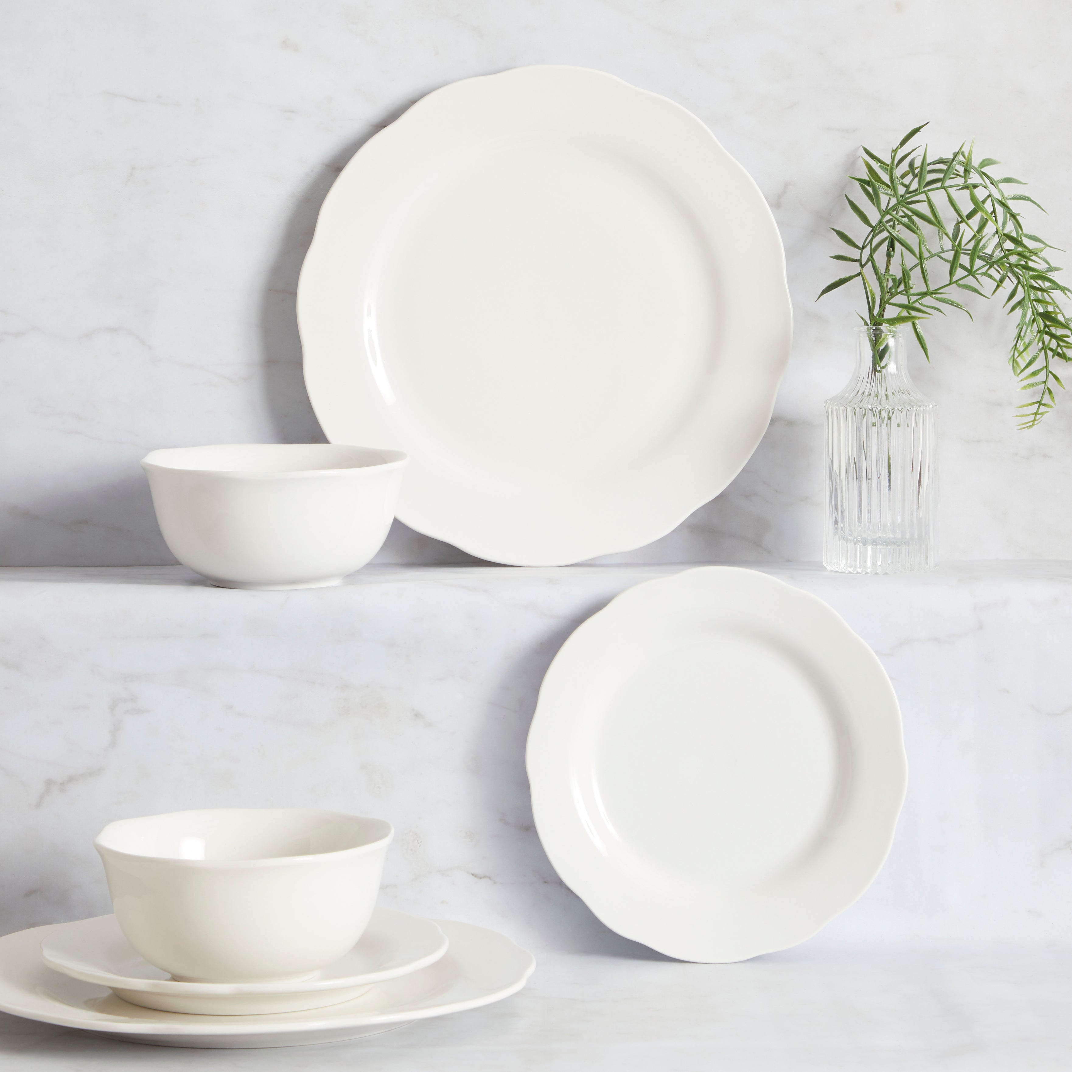 Scalloped Edge 12 Piece Dinner Set White Price Comparisons | Compare The Build