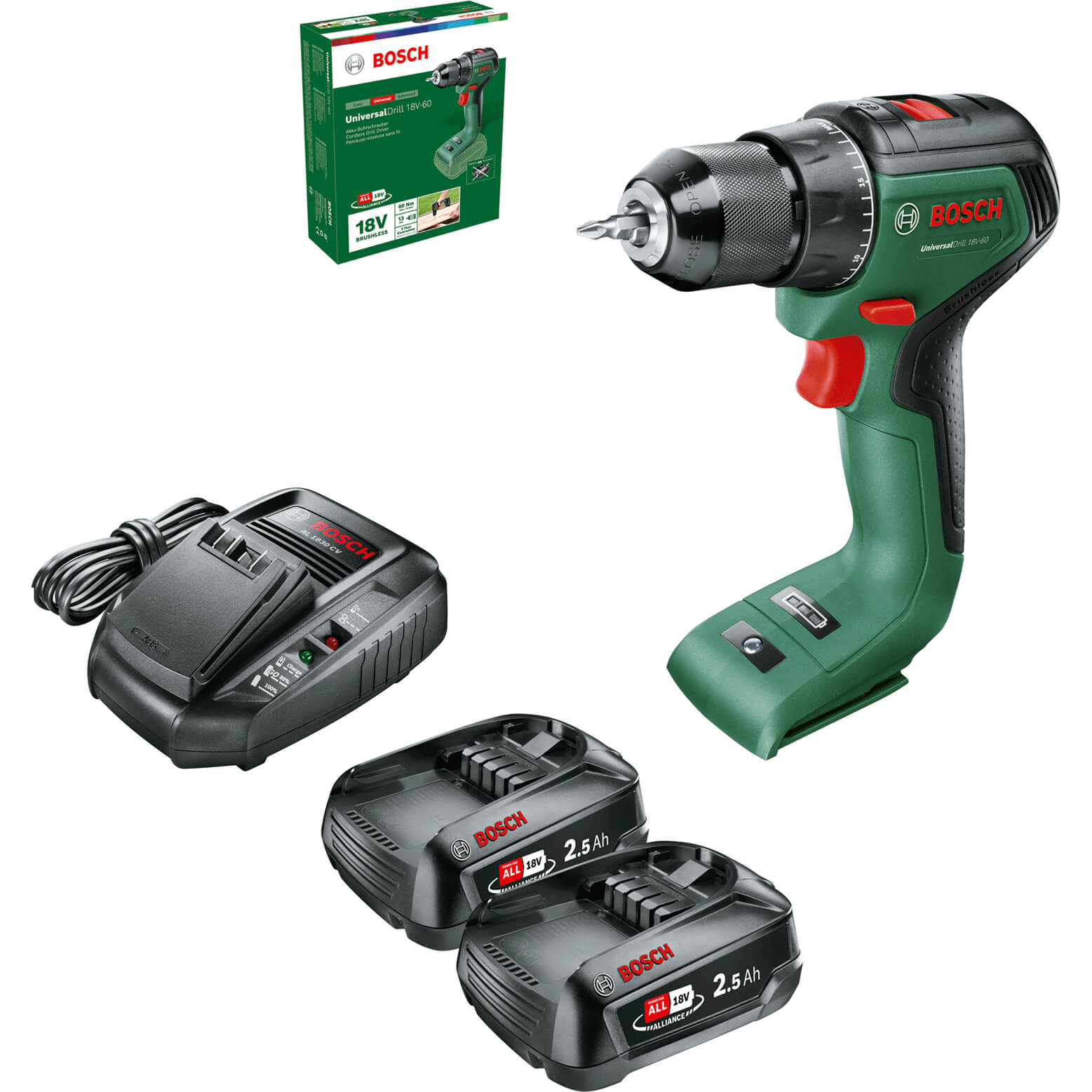 Bosch UNIVERSALDRILL 18V-60 18v Cordless Drill Driver 2 x 2.5ah Li-ion Charger No Case Price Comparisons | Compare The Build