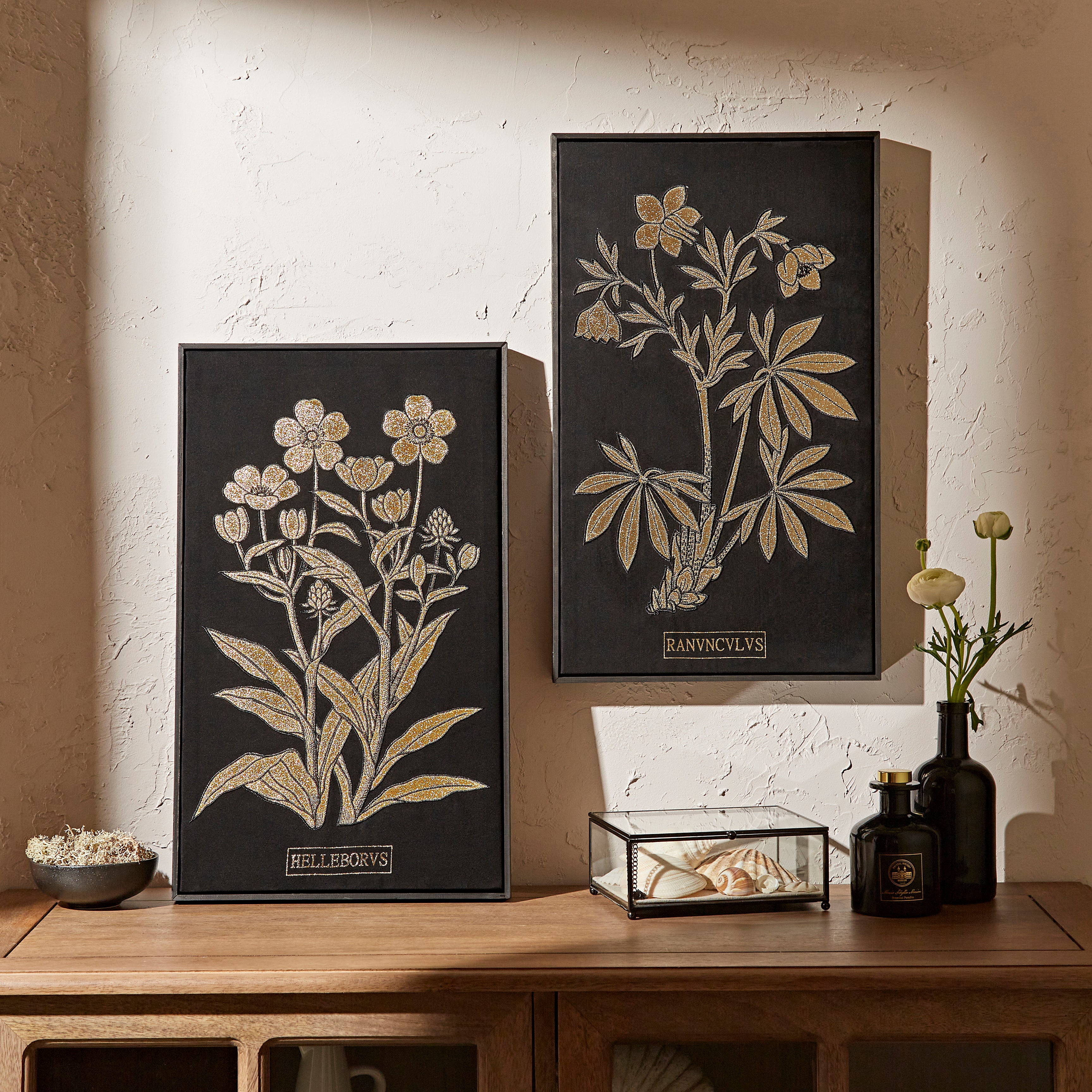 Pack of 2 Hintze Floral Framed Canvases Black Price Comparisons | Compare The Build