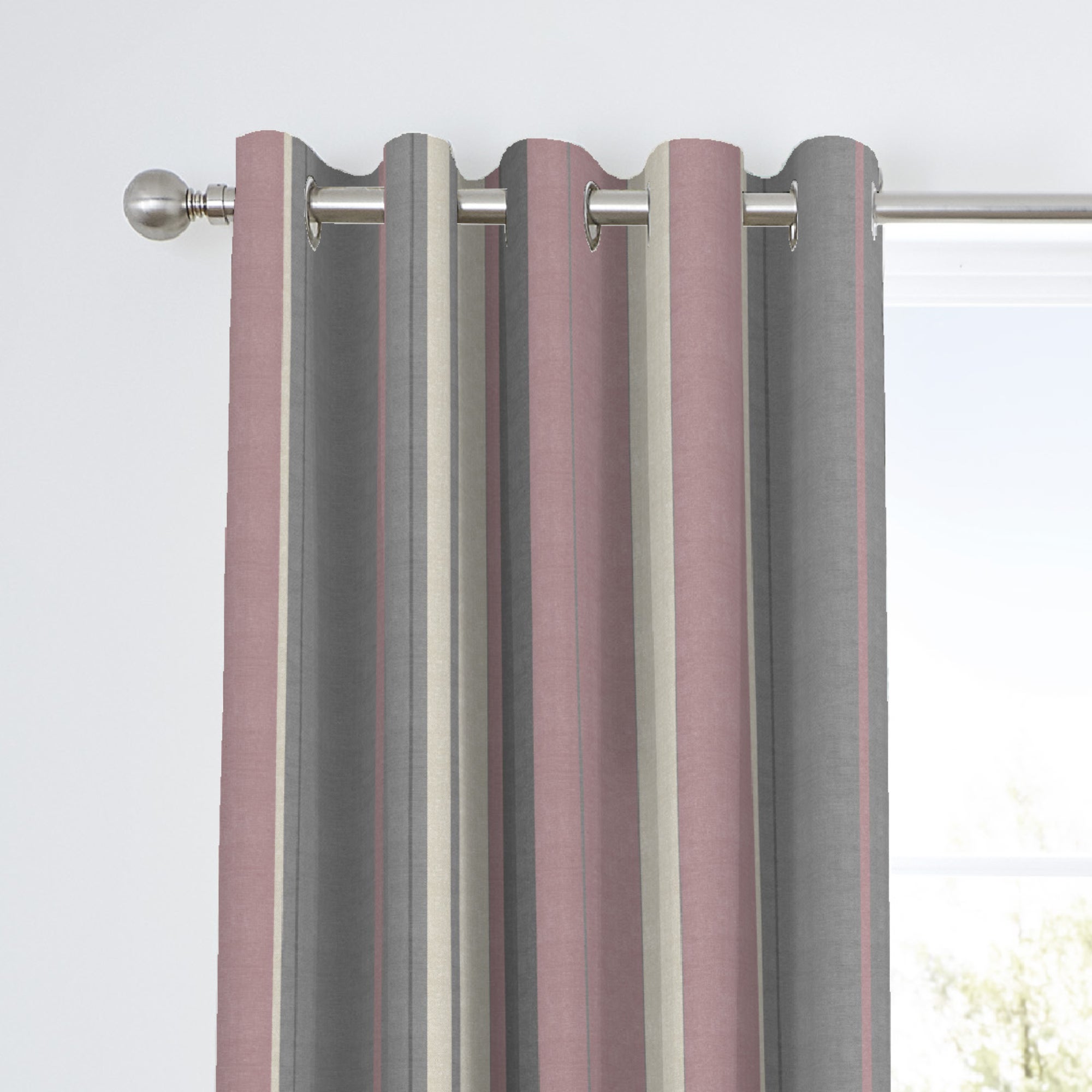 Fusion Whitworth Striped Blush Eyelet Curtains Pink, Grey and Cream Price Comparisons | Compare The Build