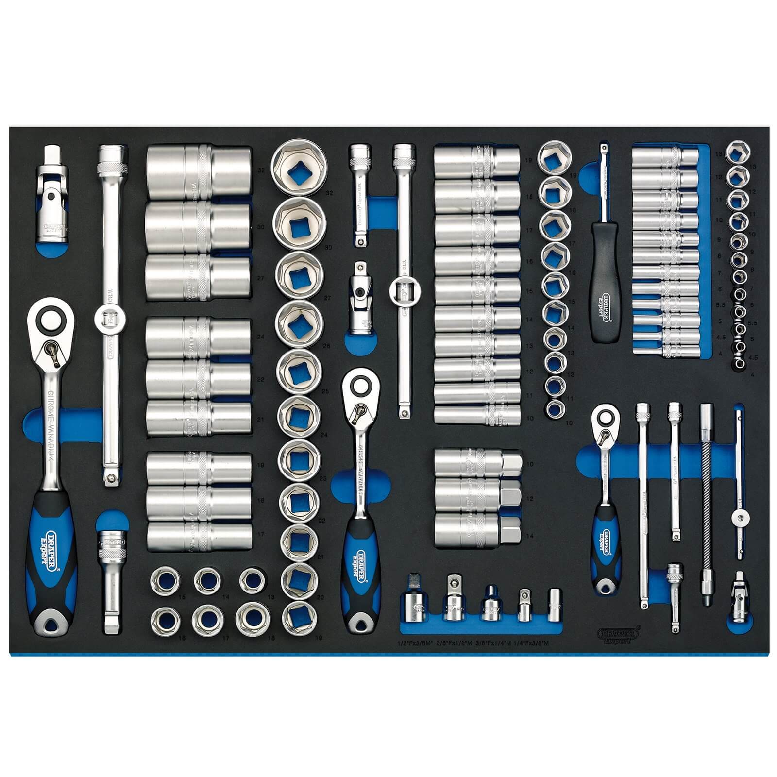 Draper 96 Piece 1/4" 3/8" 1/2" Drive Socket Set In Eva Insert Tray Combination | Compare The Build