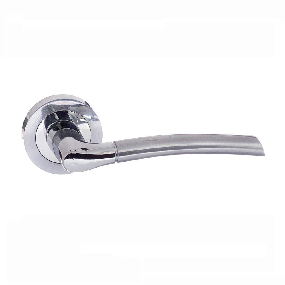 Atlantic STATUS Indiana Lever on Round Rose - Satin Chrome &amp; Polished Chrome Silver Atlantic UK S33RSCPC | Compare The Build