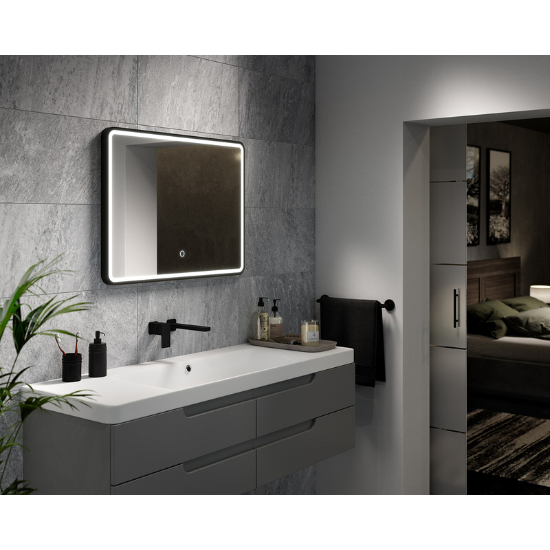 Sensio Frontier LED Bathroom Mirror CCT 800 x 600mm in Black Mirrored Glass | Compare The Build