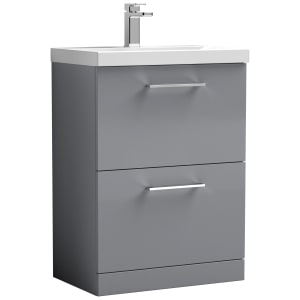 Nuie Arno Satin Grey 2 Drawer Vanity Unit & Basin - 840 x 610mm | Compare The Build