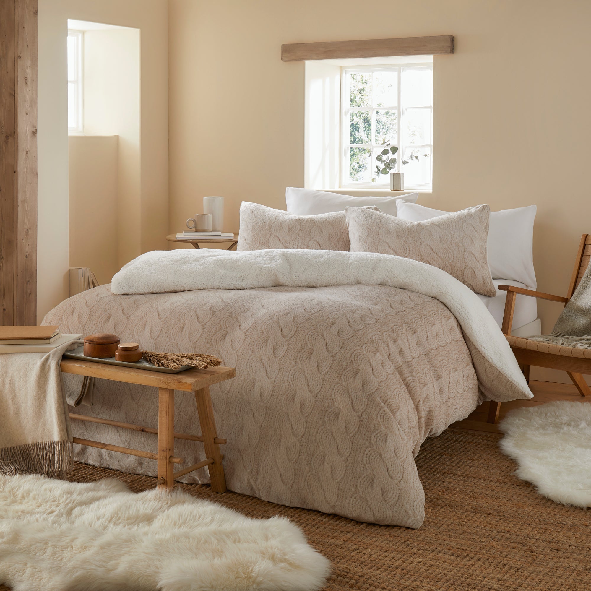 Fusion Snug Cable Knit Natural Duvet Cover and Pillowcase Set Natural Price Comparisons | Compare The Build