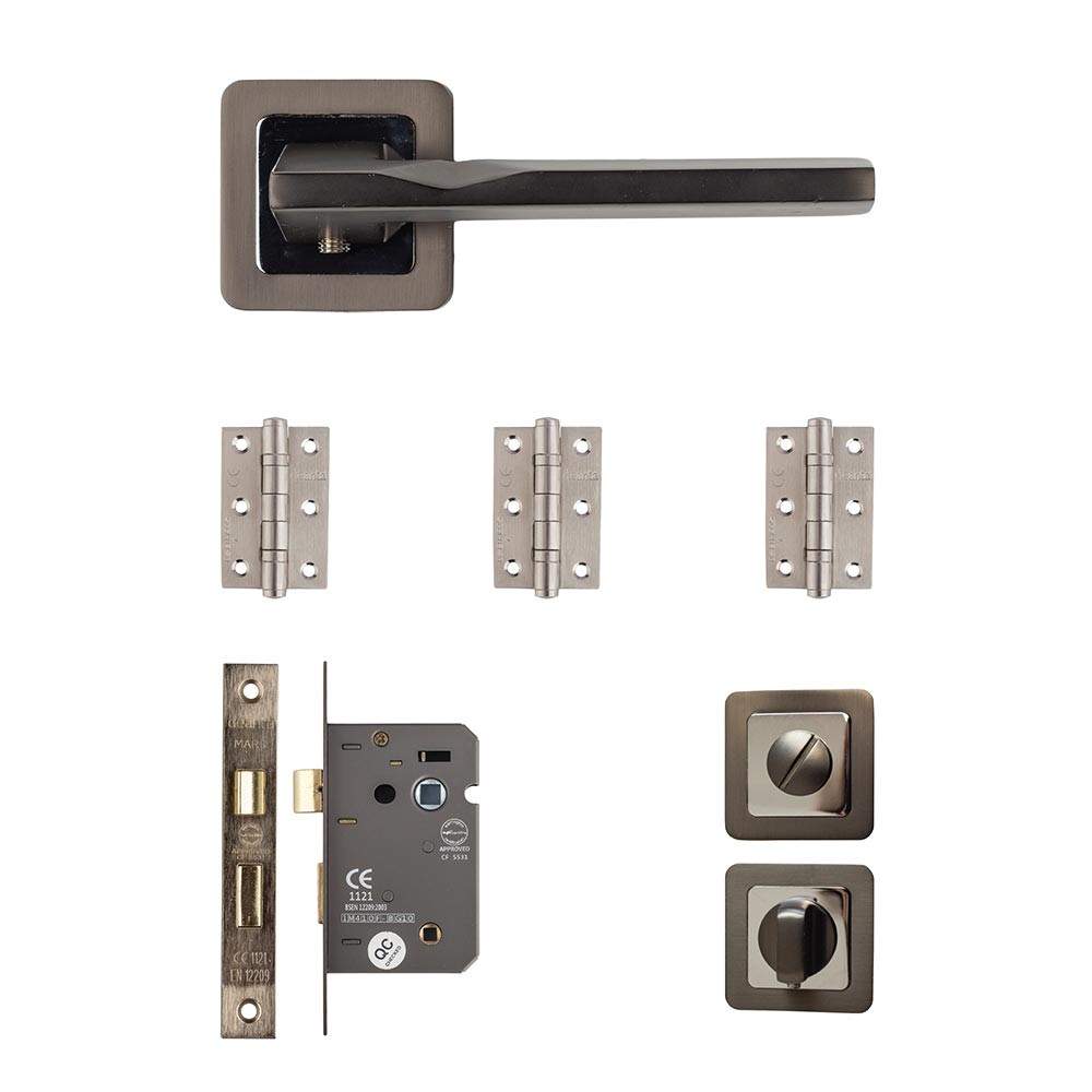 Deanta Hadrian Matt Satin Black Bathroom Door Handle Kit - 76mm x 50mm x 2mm Hinges HADBAK76 Price Comparisons | Compare The Build