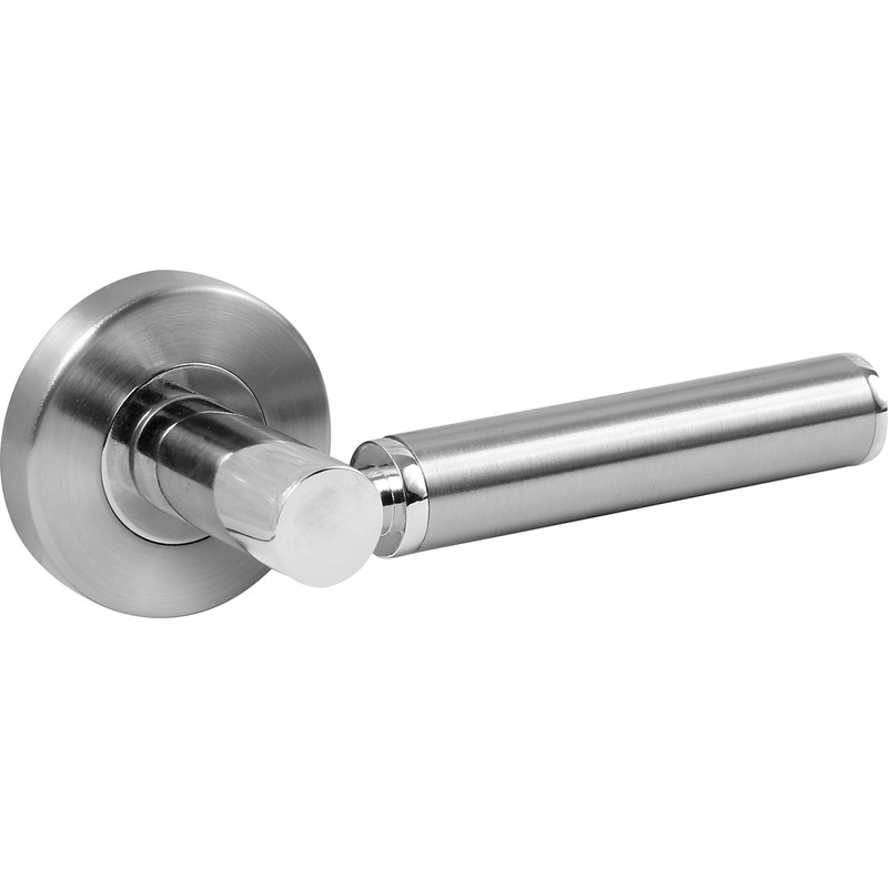 Titania Dual Tone Lever On Rose Door Handles Polished Chrome / Satin Nickel (Pair) in Silver | Compare The Build