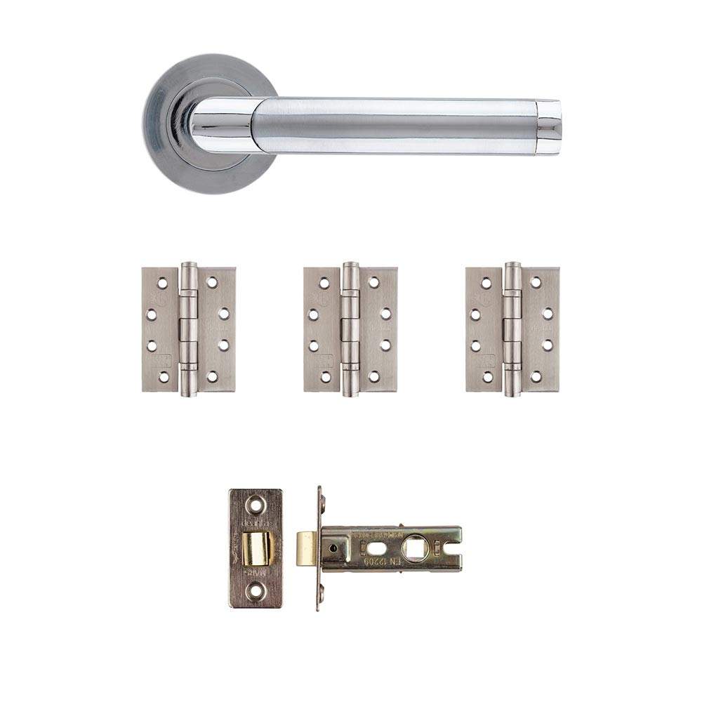 Deanta Augustus Matt/Polished Chrome Latch Door Handle Kit - 102mm x 76mm x 3mm Hinges AUGLAK102 | Compare The Build