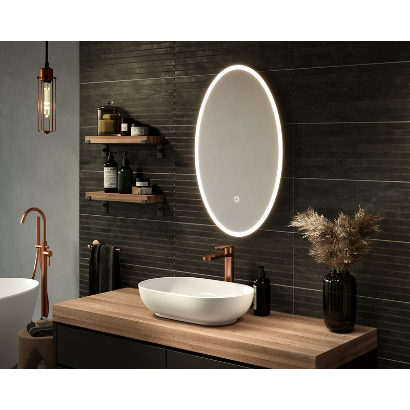 Sensio Aurora Oval LED Bathroom Mirror CCT 800 x 500mm in Silver Mirrored Glass | Compare The Build